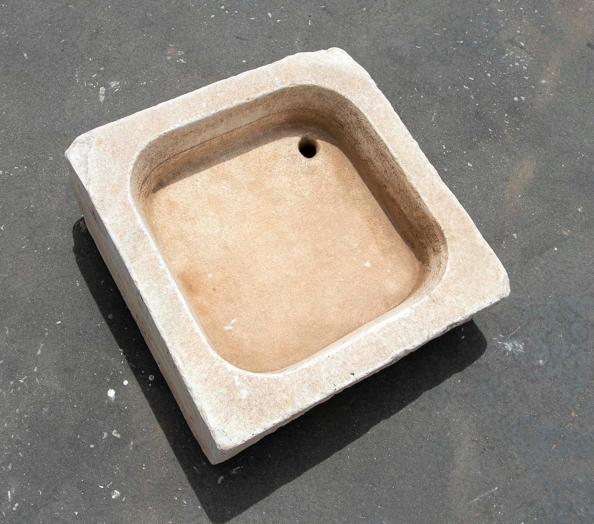 White Hand-Carved Marble Washbasin with One Sink in a Single Block For Sale 14