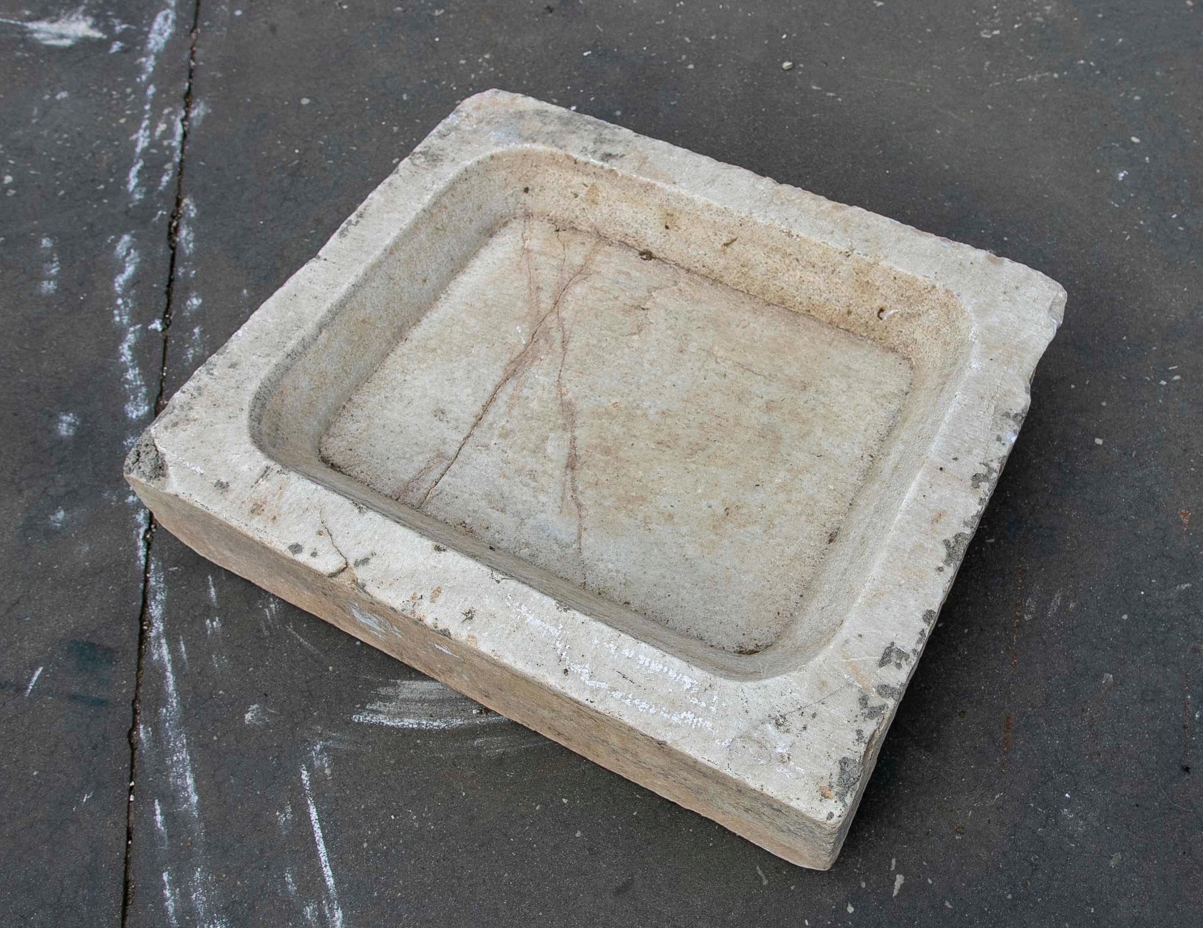 Spanish White Hand-Carved Marble Washbasin with One Sink in a Single Block  For Sale