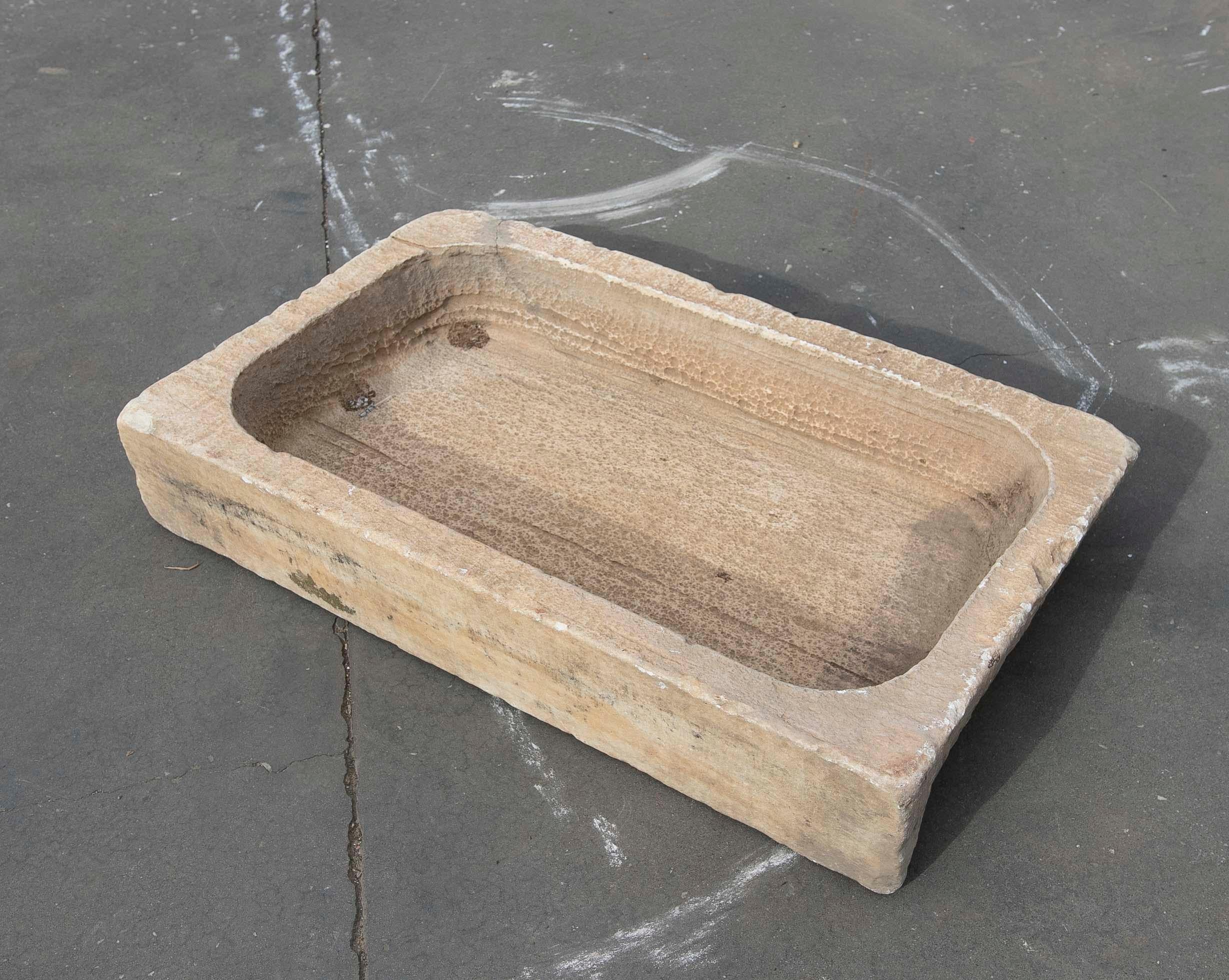 Spanish White Hand Carved Marble Washbasin with One Sink in a Single Block