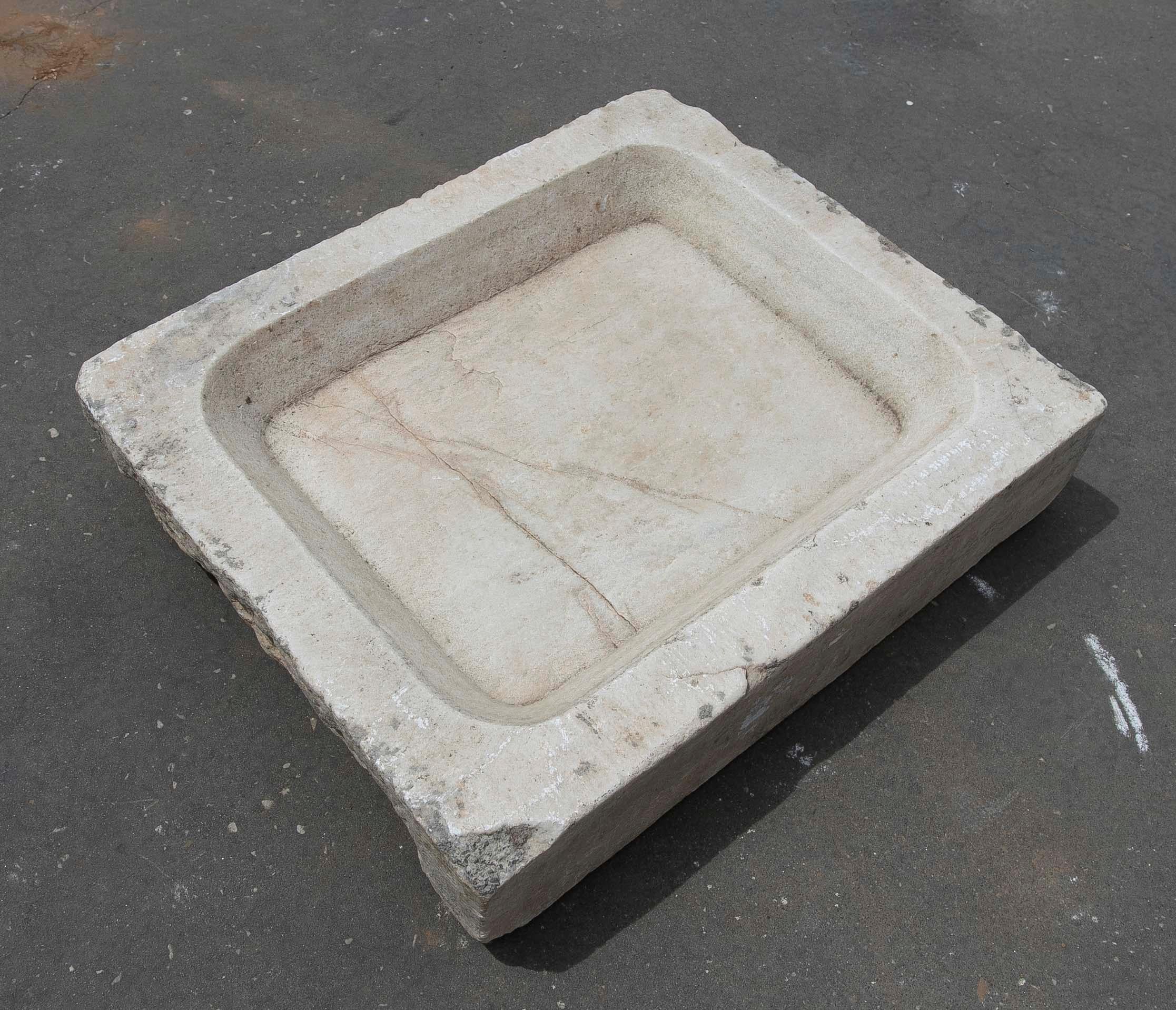 Spanish White Hand Carved Marble Washbasin with One Sink in a Single Block For Sale