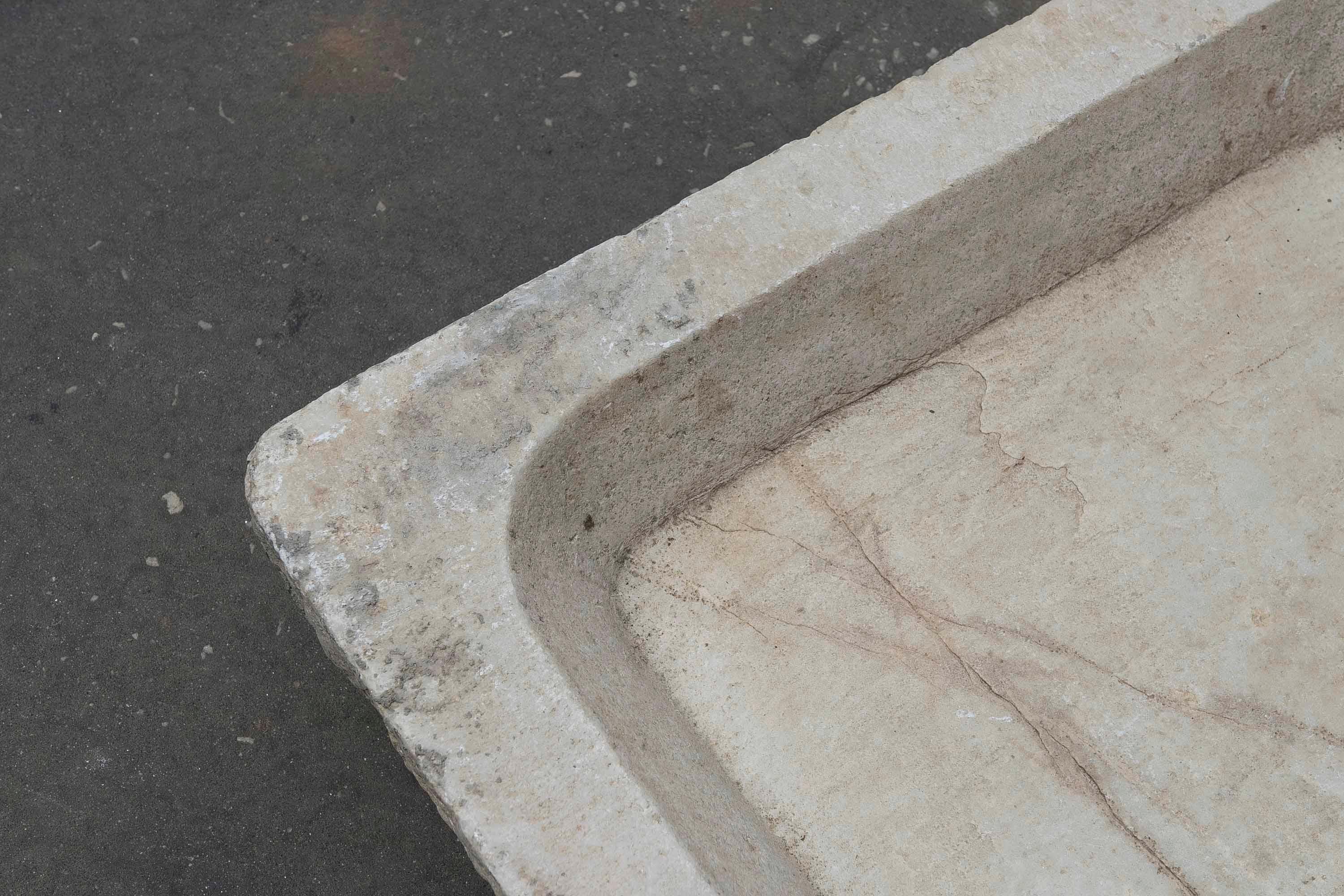 Hand-Carved White Hand Carved Marble Washbasin with One Sink in a Single Block For Sale