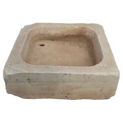 White Hand-Carved Marble Washbasin with One Sink in a Single Block