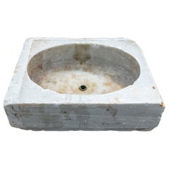 White Hand Carved Marble Washbasin with One Sink in a Single Block