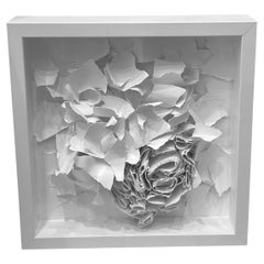 White Hand Cut Paper Sculpture In Frame, France, Contemporary