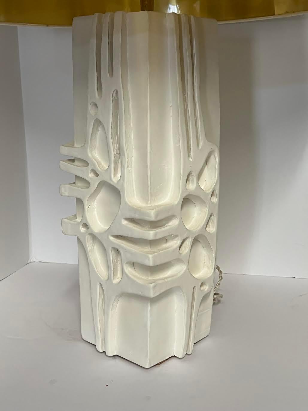French White Hand Engraved Plaster Design Pair Lamps, France, Contemporary
