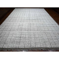White Hand Knotted Moroccan Weave Pure Wool Oversized Oriental Rug 12'2" x 15'9"