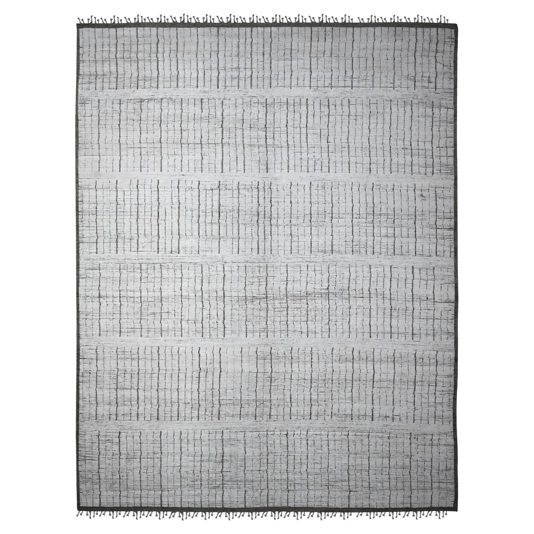 Alfombra Oriental Blanca Anudada a Mano Tejido Marroquí Lana Pura Sobredimensionada 12'2" x 15'9