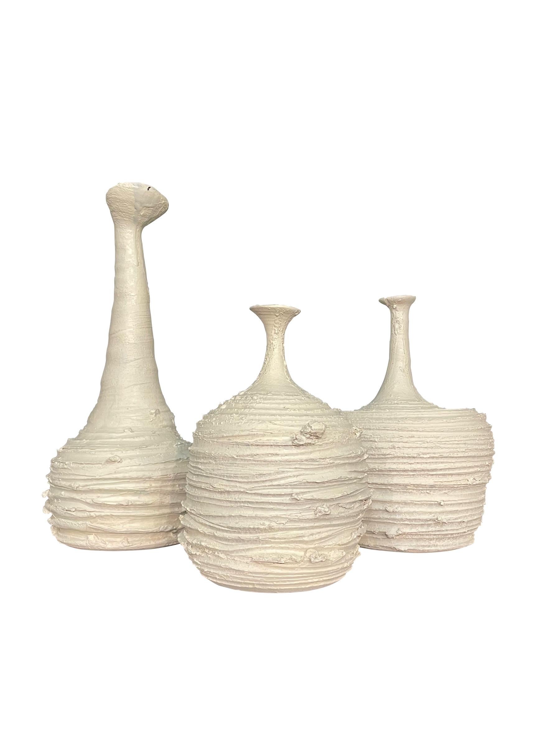 Ceramic White Hand Made Brutalist Design Vase, Italy, Contemporary