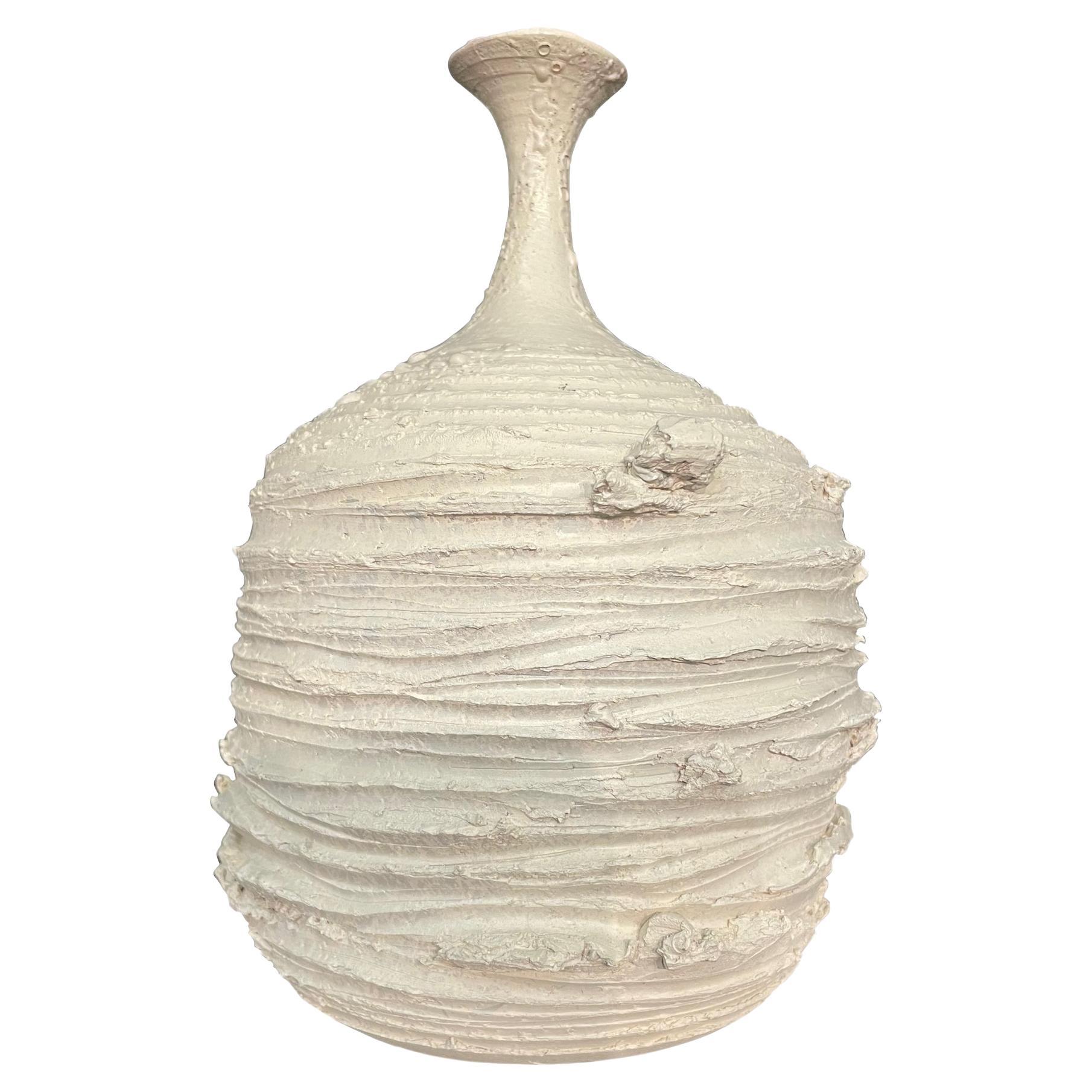 White Hand Made Brutalist Design Vase, Italy, Contemporary