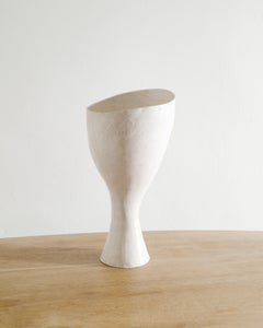 Vase en plâtre sculpté de forme libre, blanc, fait à la main par Grillo Demo