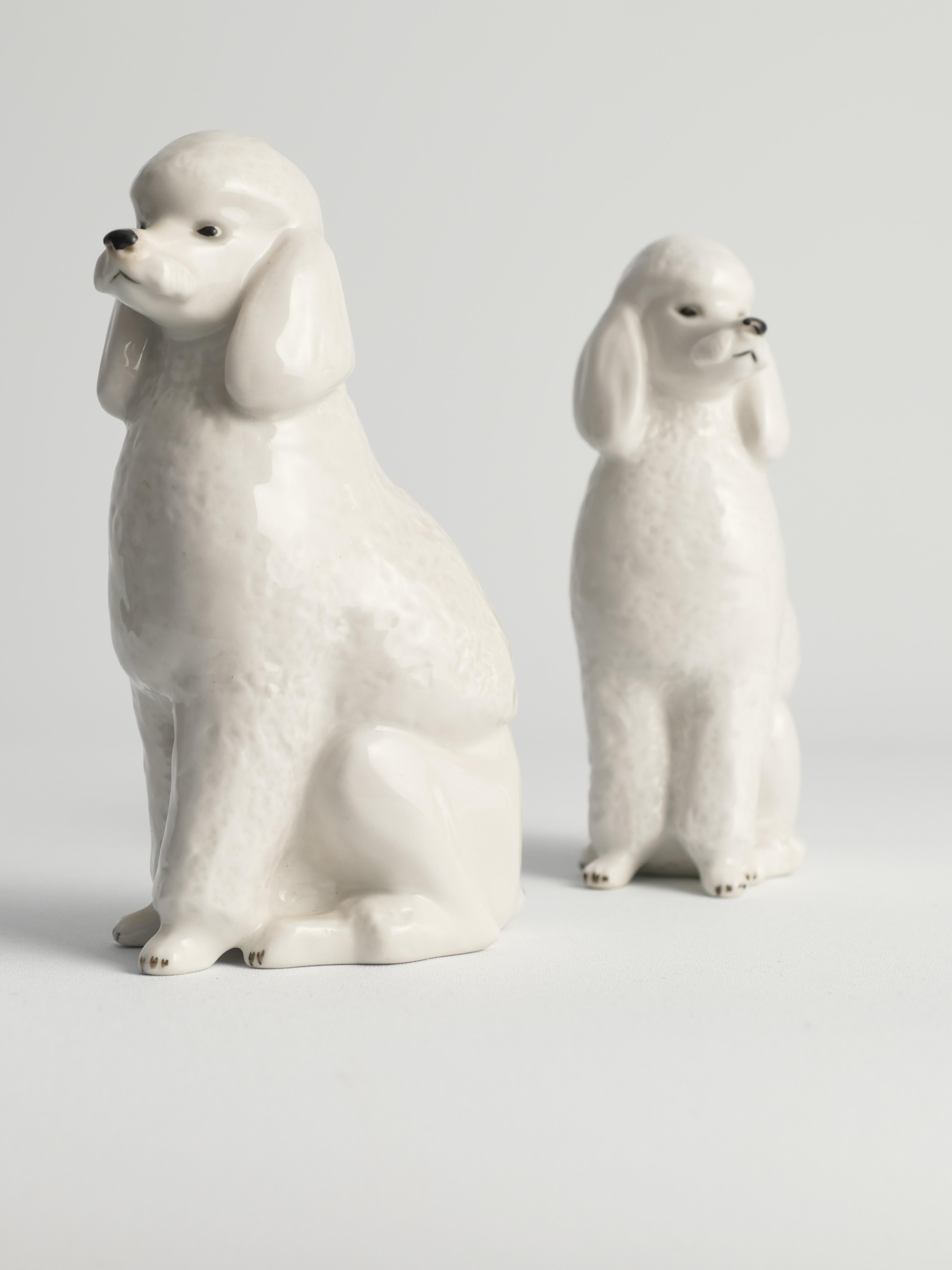 Russian White Hand-Painted Porcelain Poodle Dogs by Lomonosov, Soviet, 1960s, Set of 2 For Sale