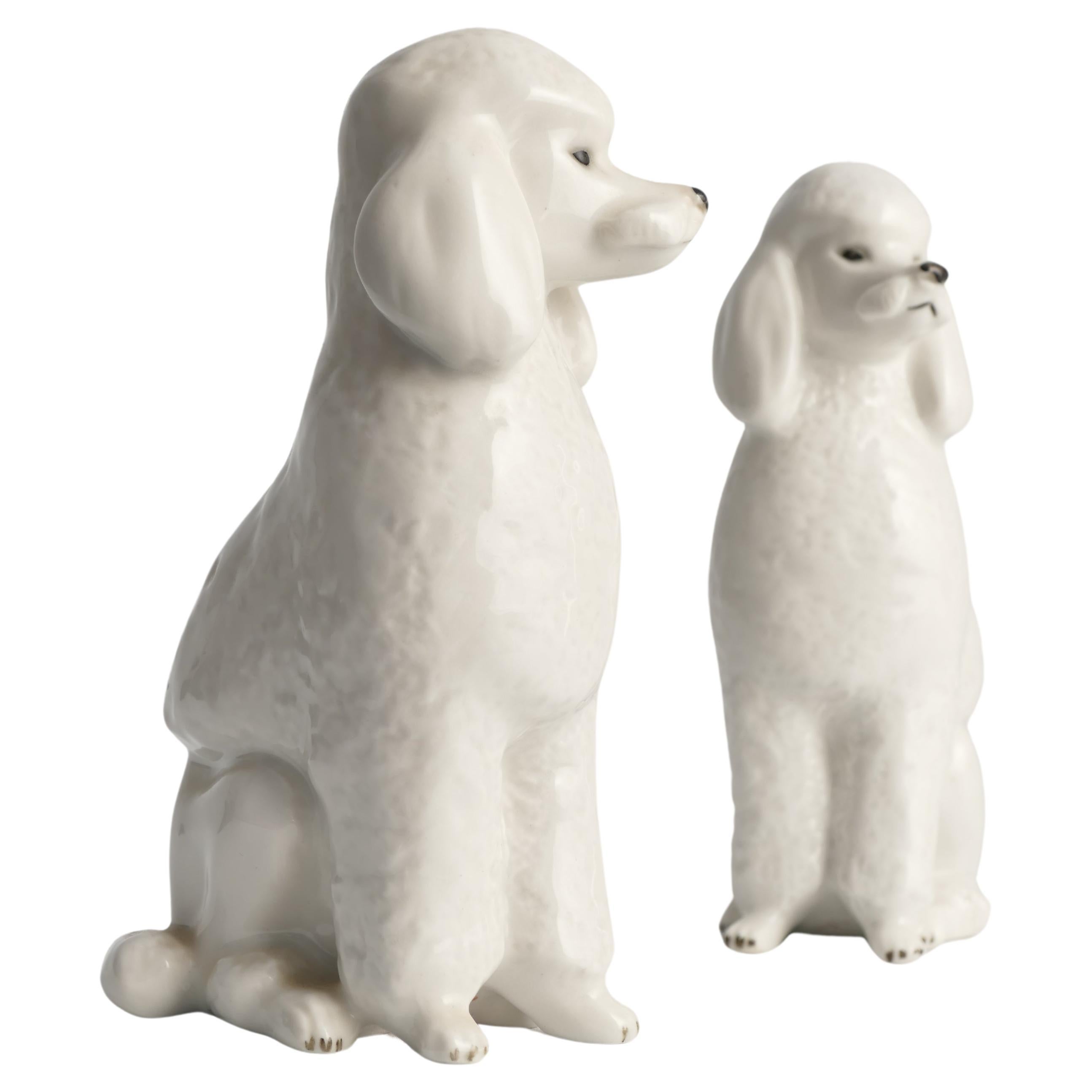 Weiße handbemalte Pudelhunde aus Porzellan von Lomonosov, Sowjet, 1960er Jahre, 2er Jahre, Set im Angebot