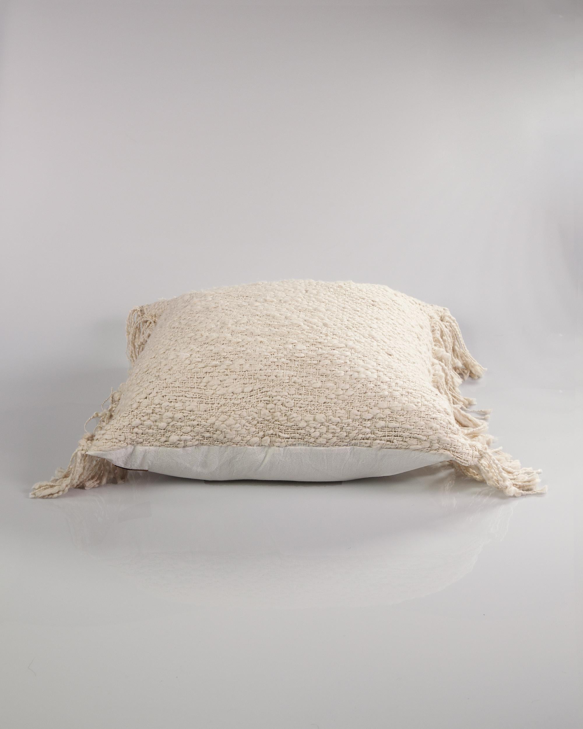 Argentine White Handmade Open Weft Cotton Throw Pillow, In stock For Sale