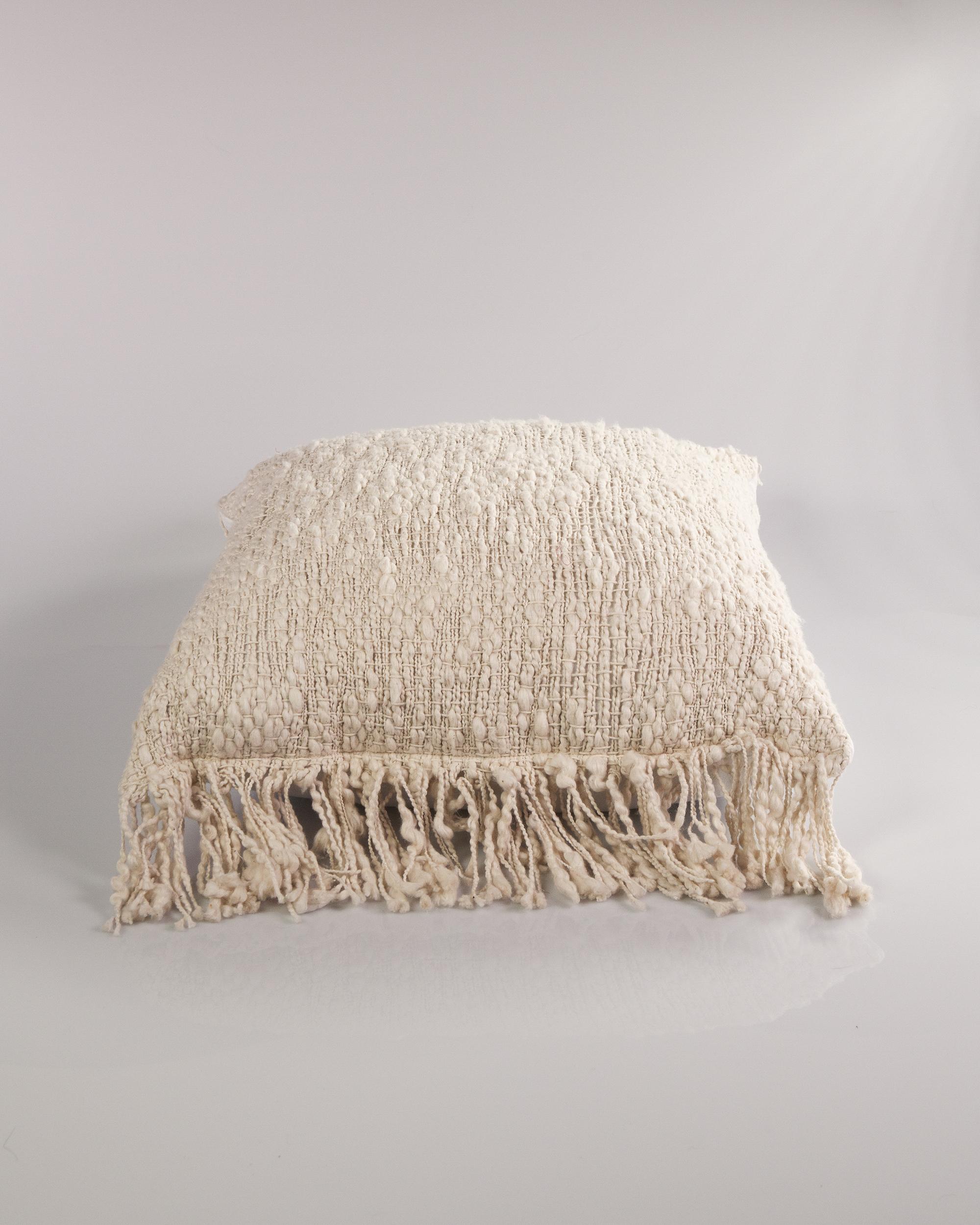 White Handmade Open Weft Cotton Throw Pillow, In stock In New Condition For Sale In West Hollywood, CA