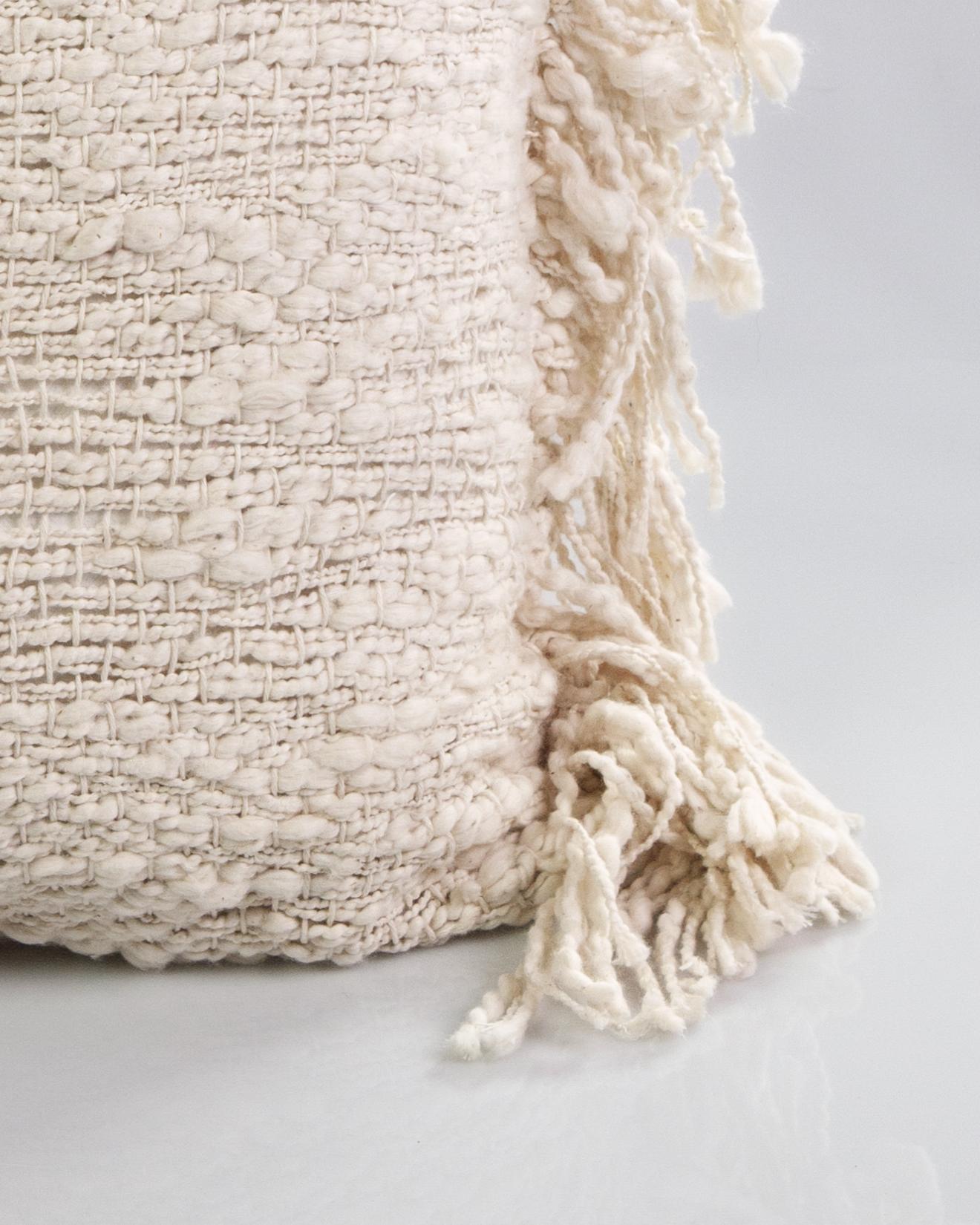 Contemporary White Handmade Open Weft Cotton Throw Pillow, In stock For Sale