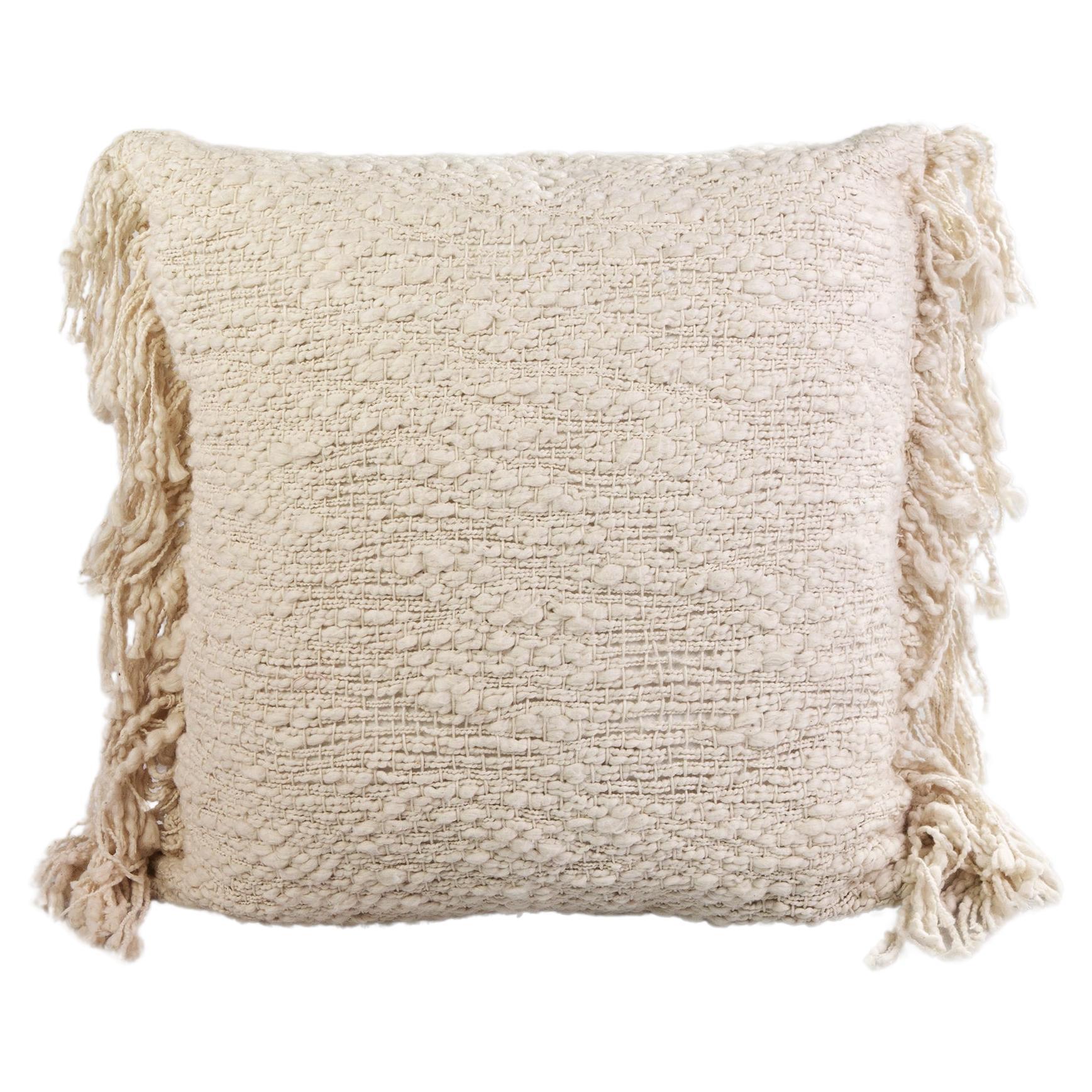 White Handmade Open Weft Cotton Throw Pillow, In stock