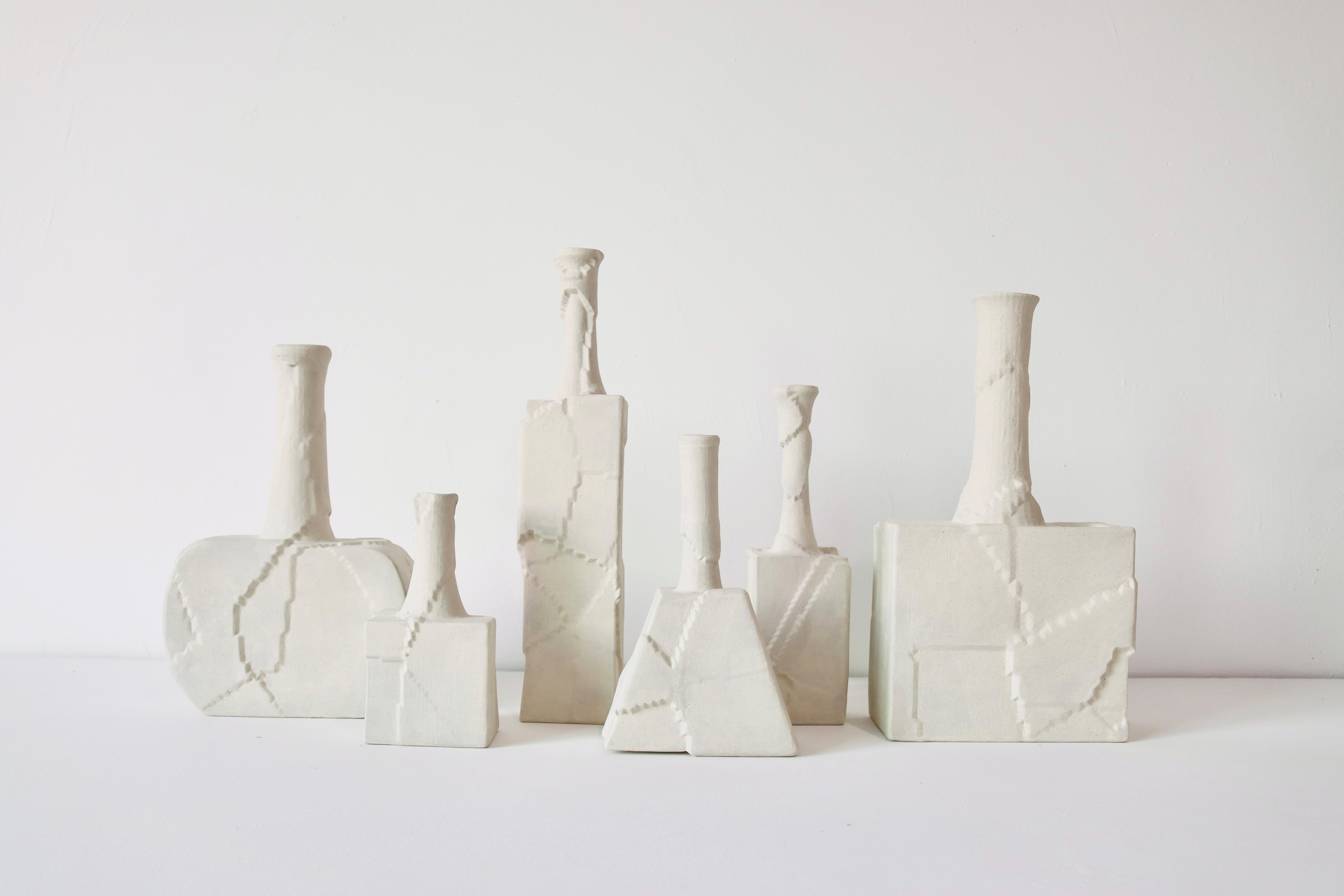 Chinese White Handmade White Ceramic Vase with Peeling Texture, Minimalism For Sale