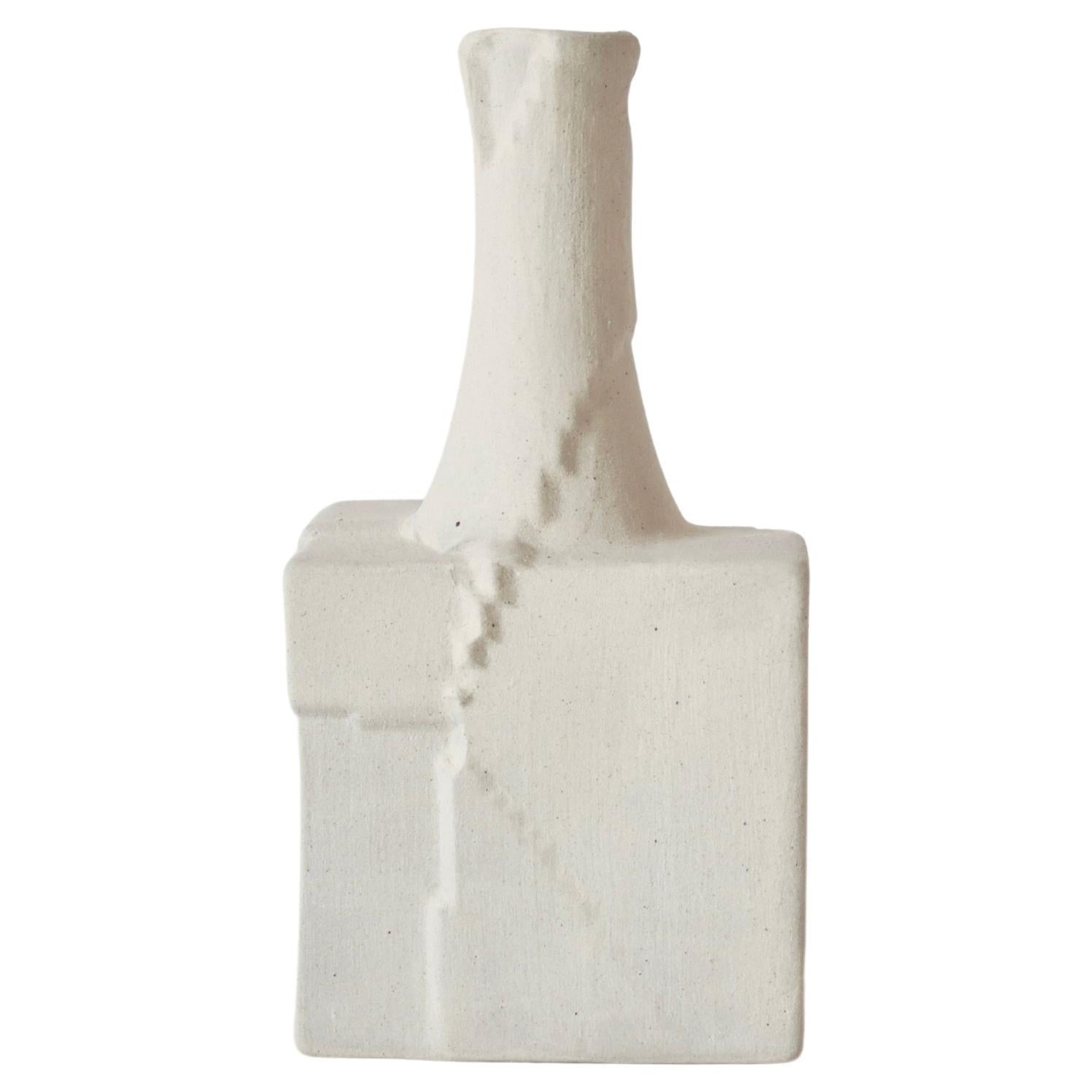 White Handmade White Ceramic Vase with Peeling Texture, Minimalism For Sale