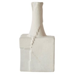 White Handmade White Ceramic Vase with Peeling Texture, Minimalism