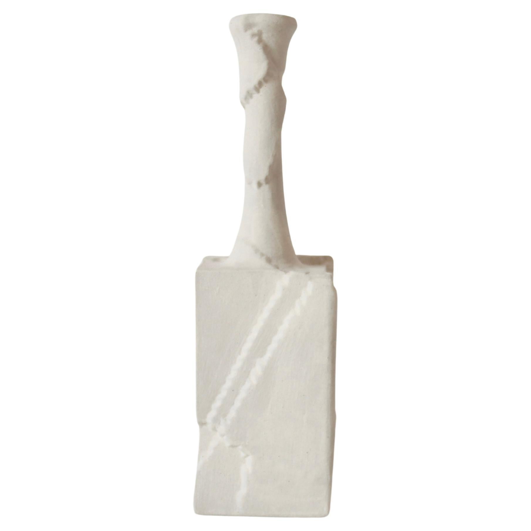 White Handmade White Ceramic Vase with Peeling Texture, Minimalism