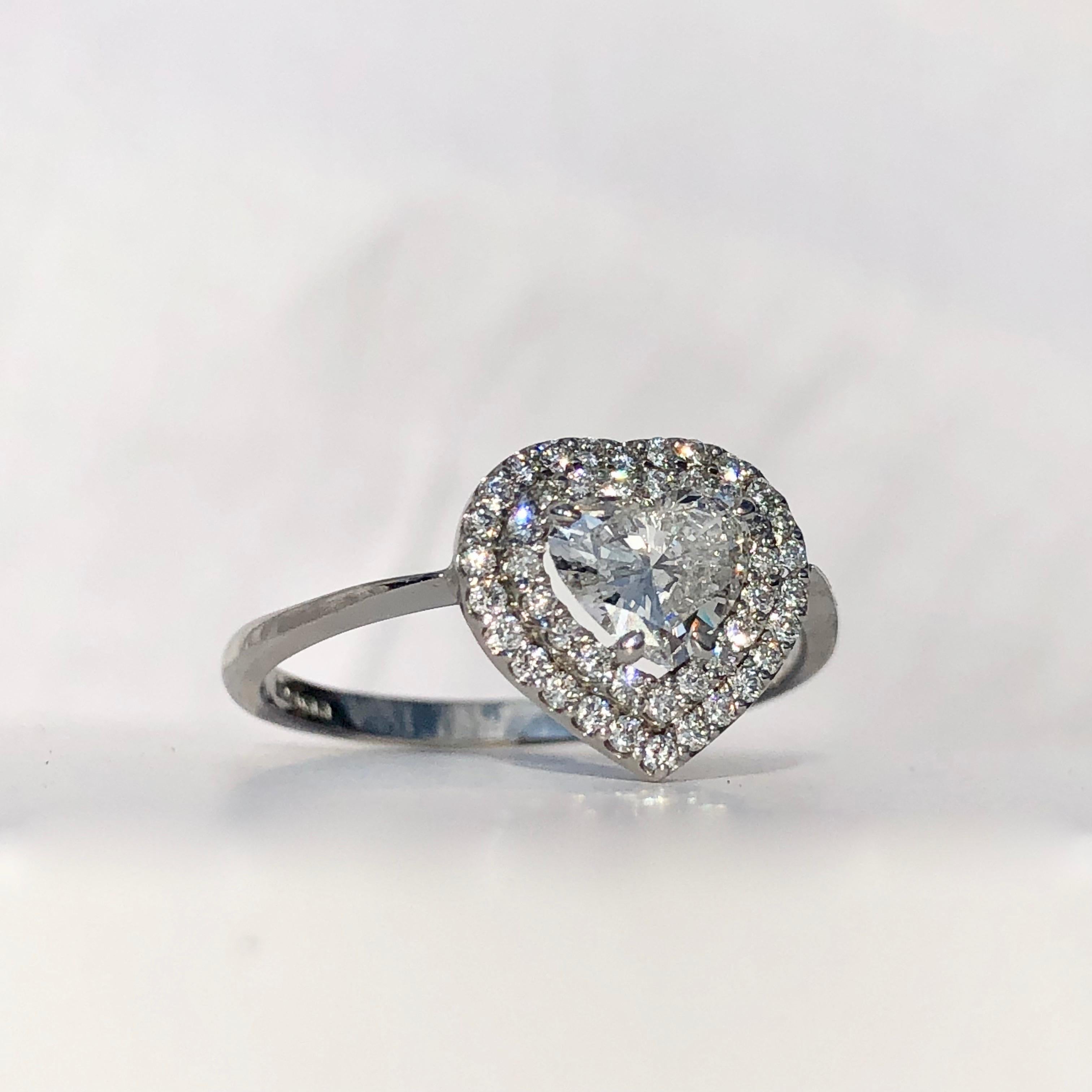 Modern White Heart Brilliant Cut Diamond Double Halo 18 Karat Gold Engagement Ring