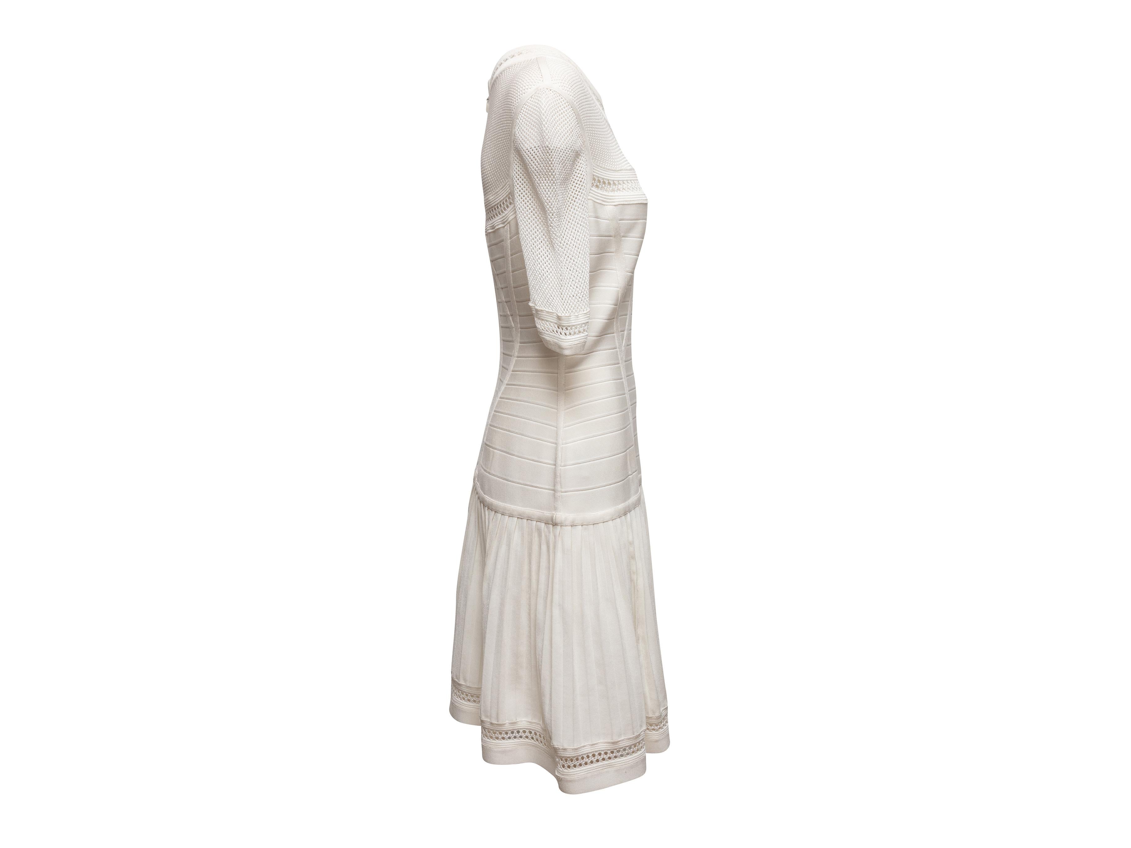 Weißes Herve Leger Minikleid mit Maschenbesatz Größe US L (Grau) im Angebot