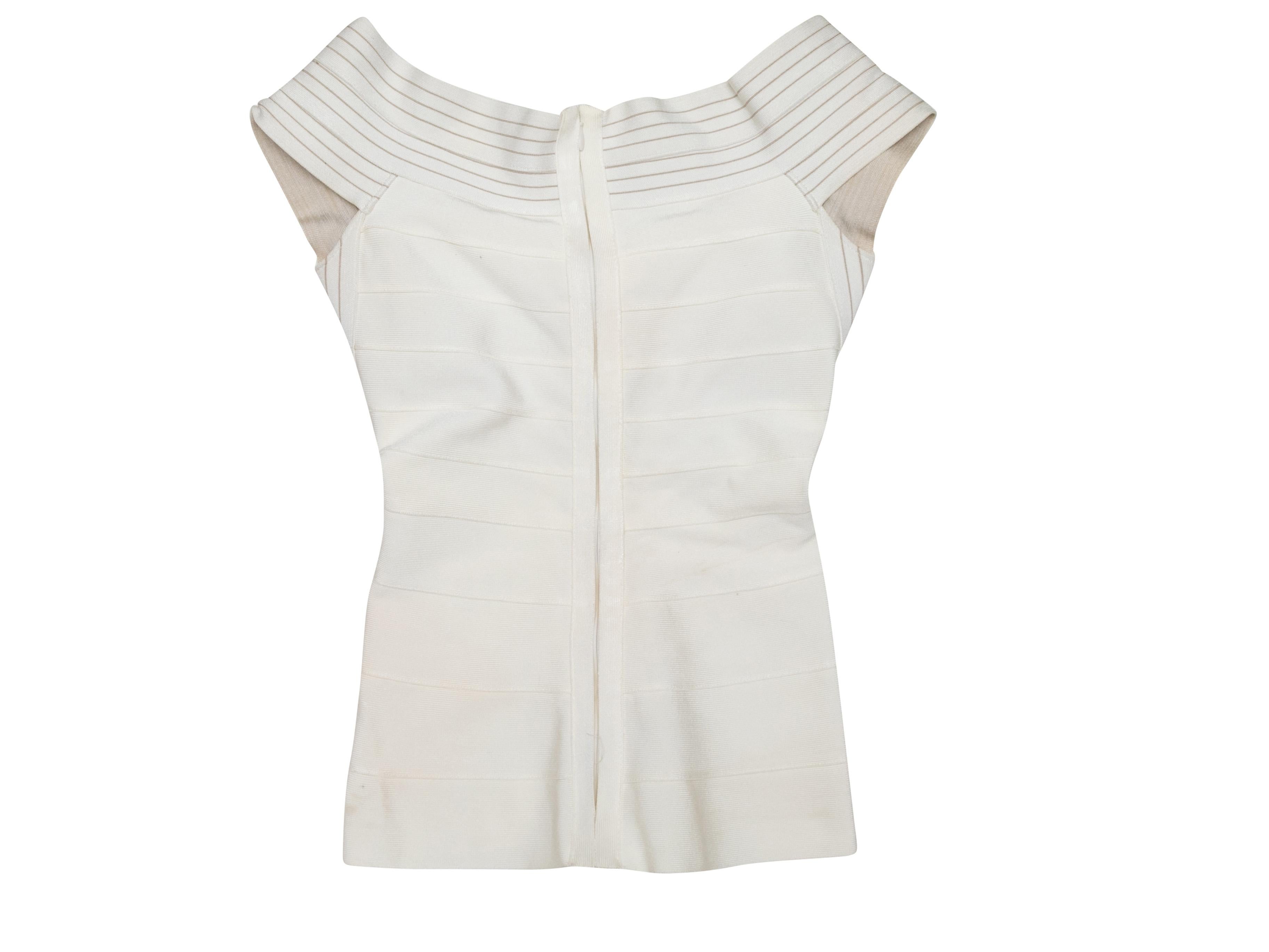 White Herve Leger Scoop Neck Bandage Top Size US XS In Good Condition In New York, NY