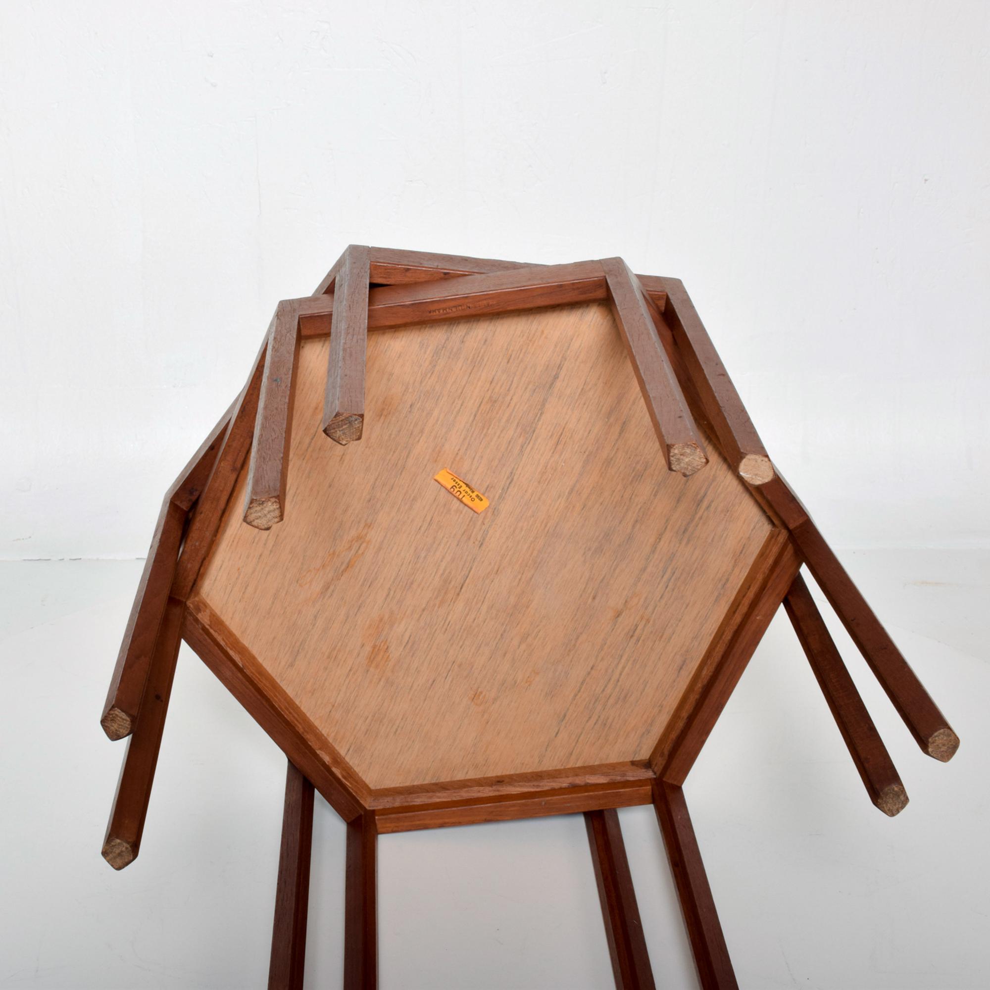 White Hexagonal Solid Teak Side Tables by Hans C Andersen 1960s Denmark In Good Condition In Chula Vista, CA