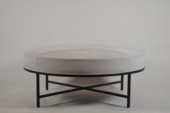 White Hide and Matte Black 'Tambour' Round Ottoman by Design Frères