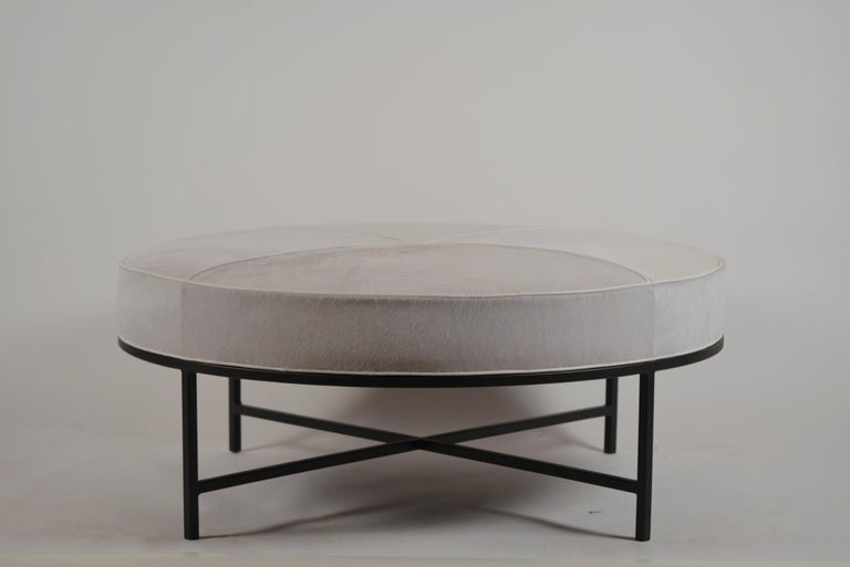 Matte Black Tambour Round Ottoman By, Black Round Leather Ottoman Coffee Table