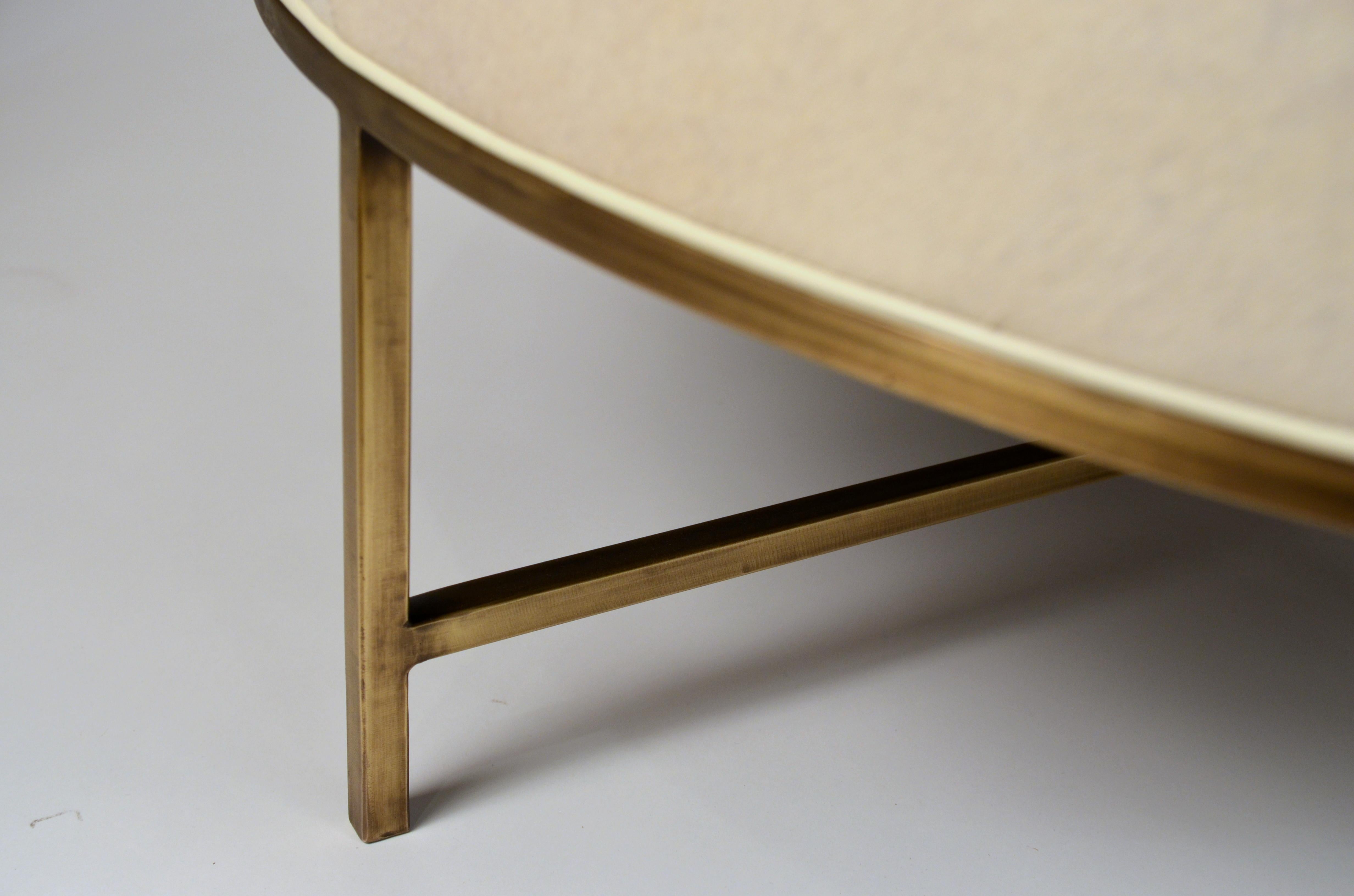 Contemporary White Hide and Patinated Brass 'Tambour' Ottoman by Design Frères