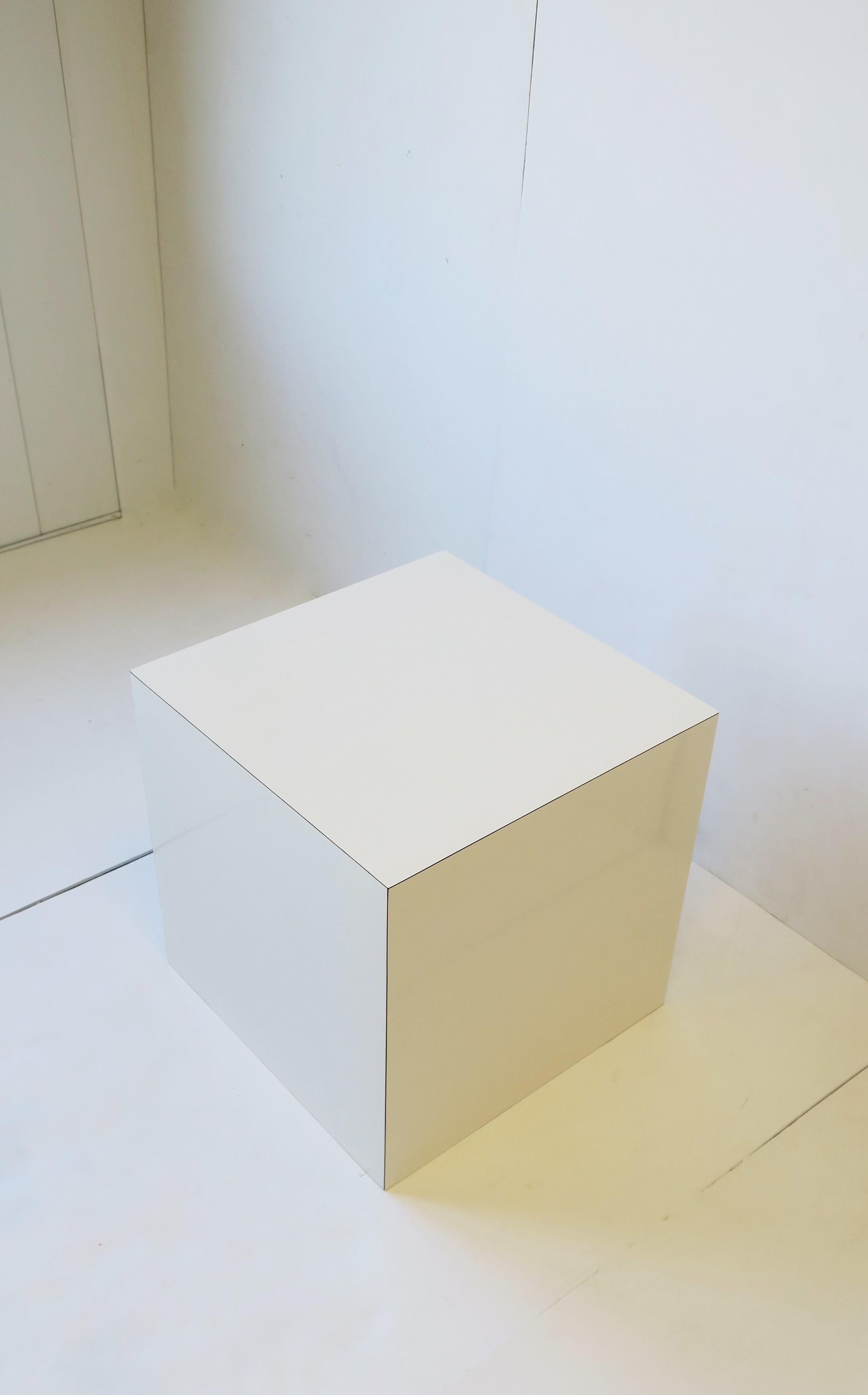 White Pedestal Cube End Table For Sale 3