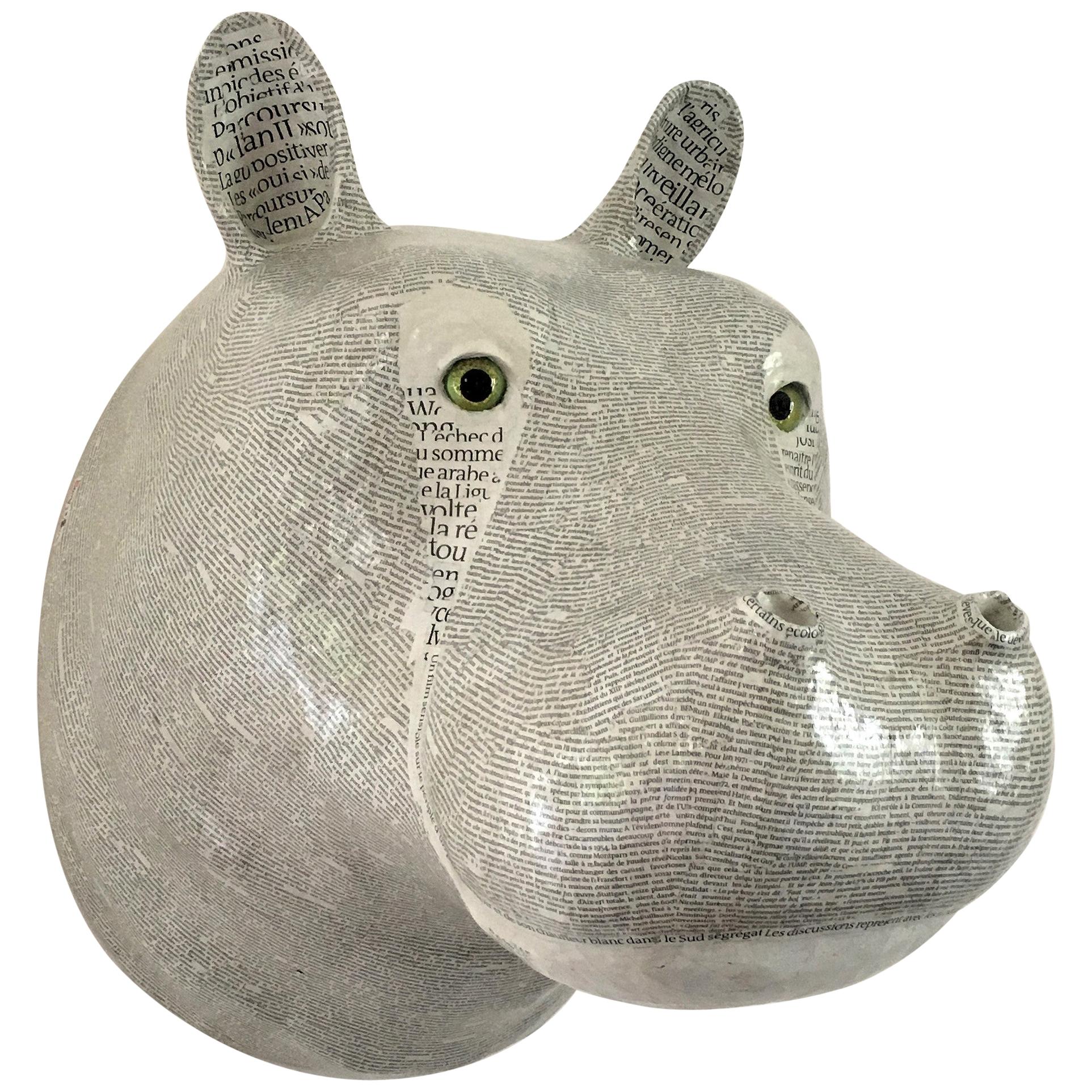 White Hippopotamus Papier-Mâché Trophy
