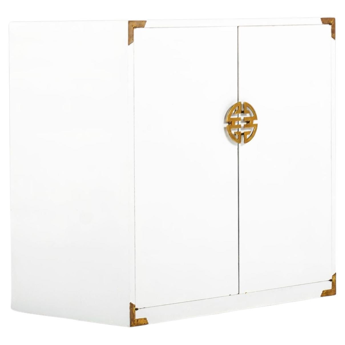 White Hollywood Regency Cabinet in White with Gold Accents, c. 1970s For Sale