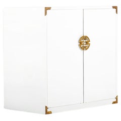 Vintage White Hollywood Regency Cabinet in White with Gold Accents, c. 1970s