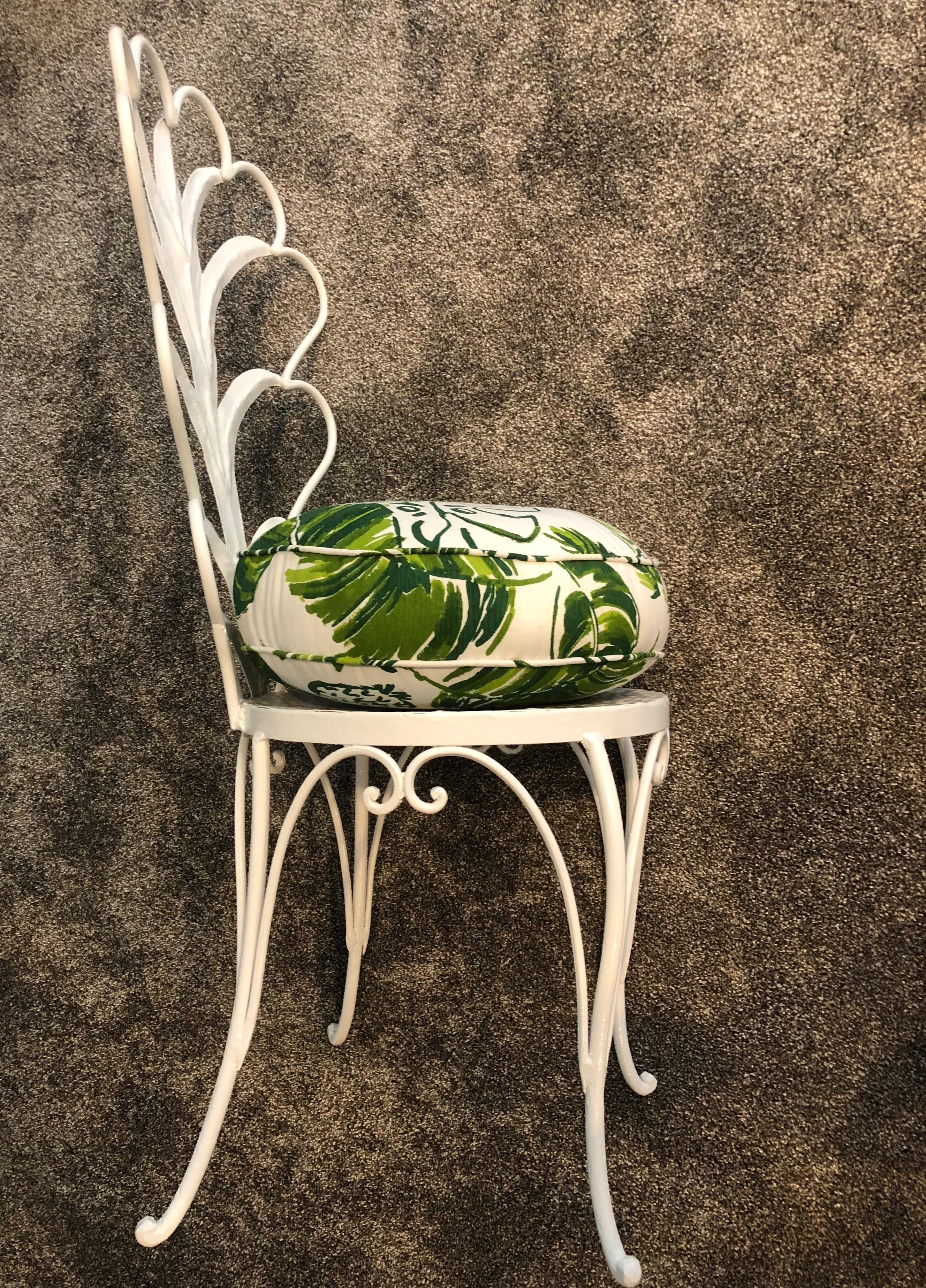 Iron White Hollywood Regency Vanity Chair With Palm Tree Leaves For Sale
