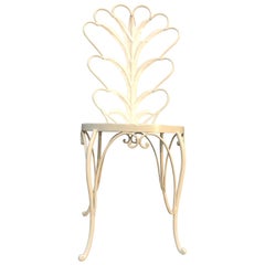 White Hollywood Regency Vanity Chair With Palm Tree Leaves