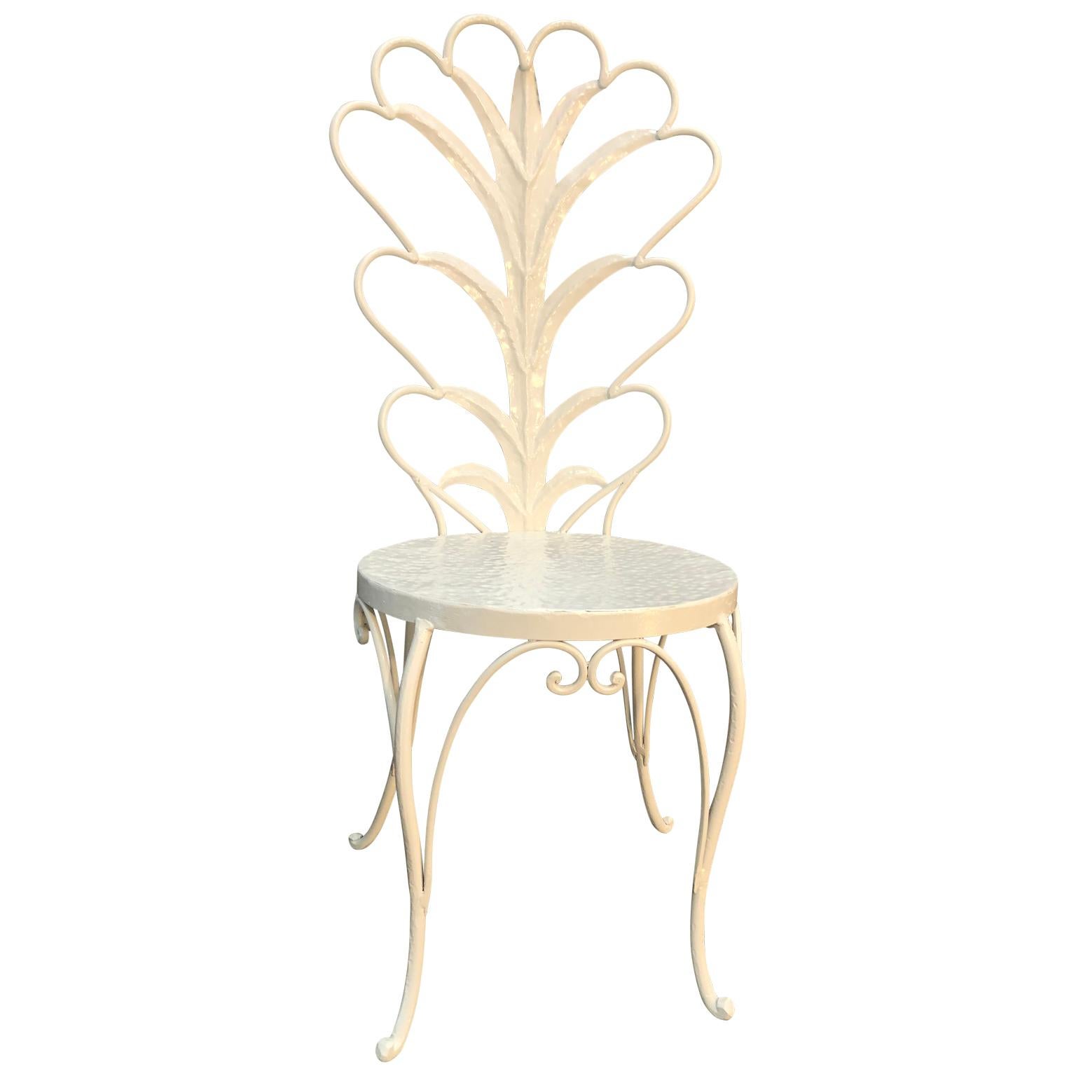 White Hollywood Regency Vanity Chair With Palm Tree Leaves For Sale 10