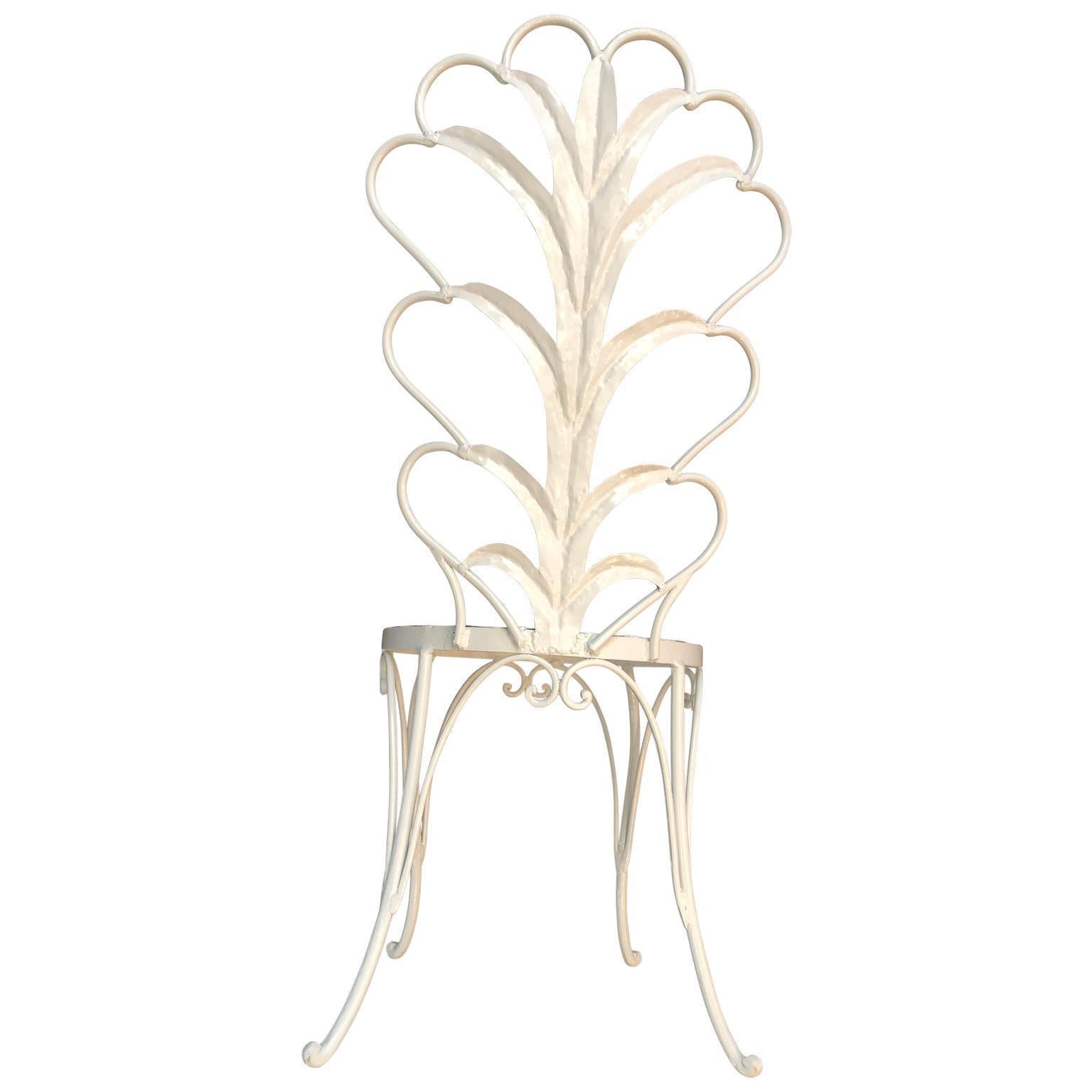 Italian White Hollywood Regency Vanity Chair With Palm Tree Leaves For Sale