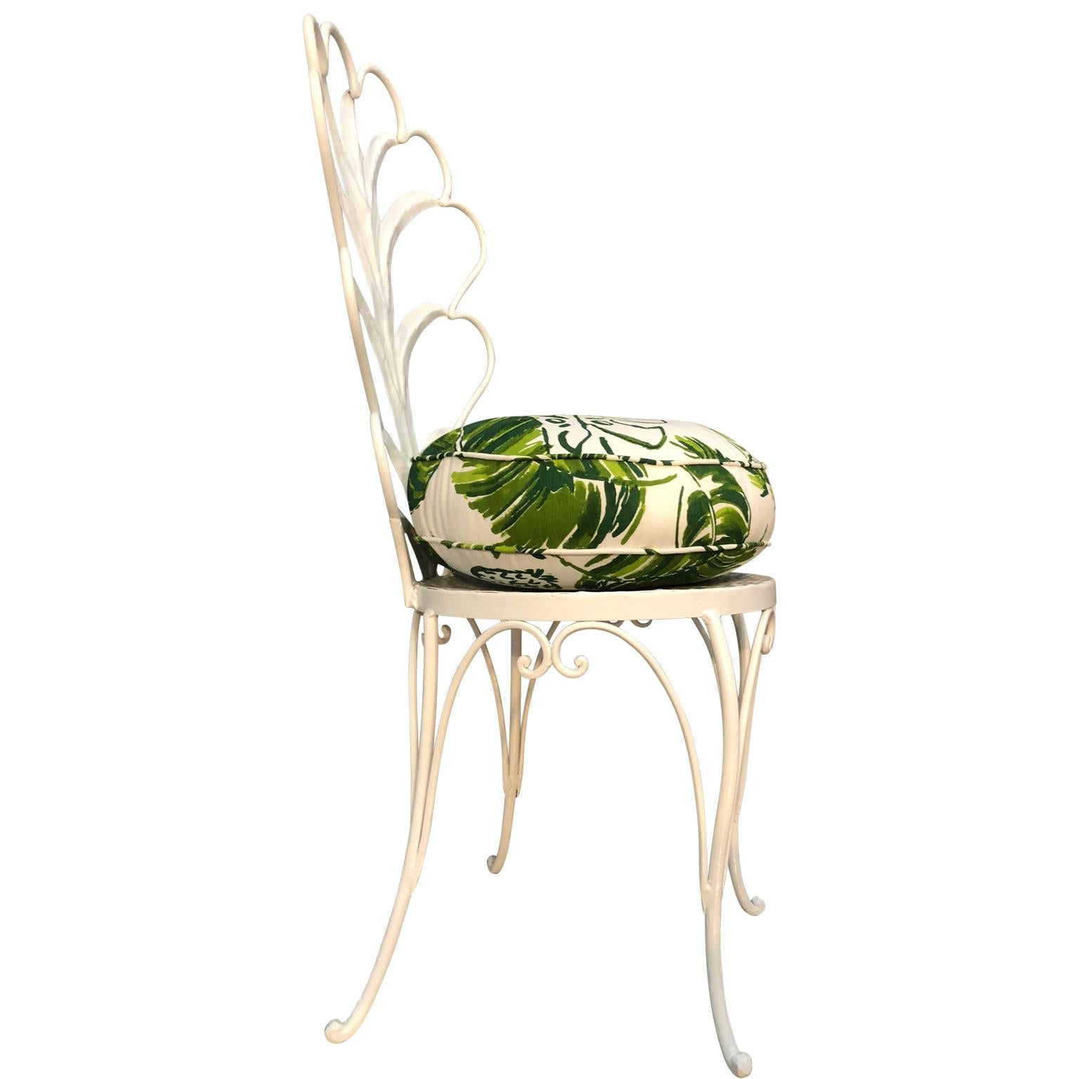 Powder-Coated White Hollywood Regency Vanity Chair With Palm Tree Leaves For Sale