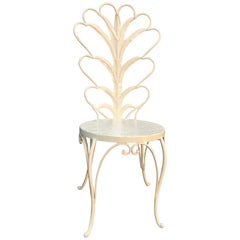 White Hollywood Regency Vanity Chair With Palm Tree Leaves