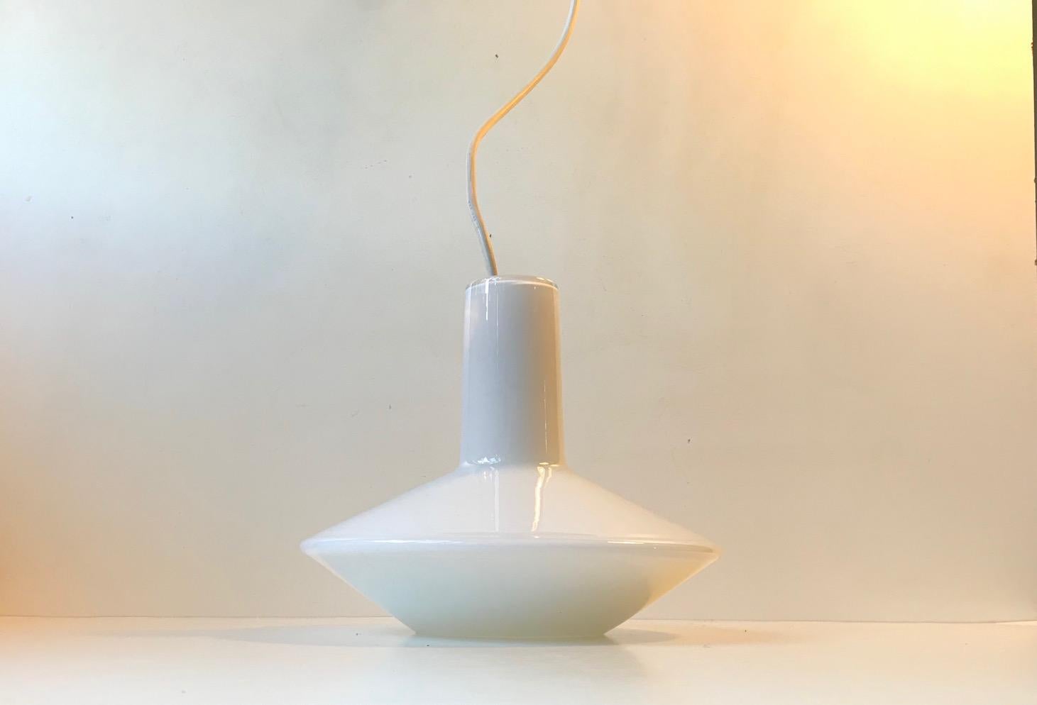 Scandinavian Modern White Holmegaard Opaline Pendant Lamp 'Sinus' by Sidse Werner