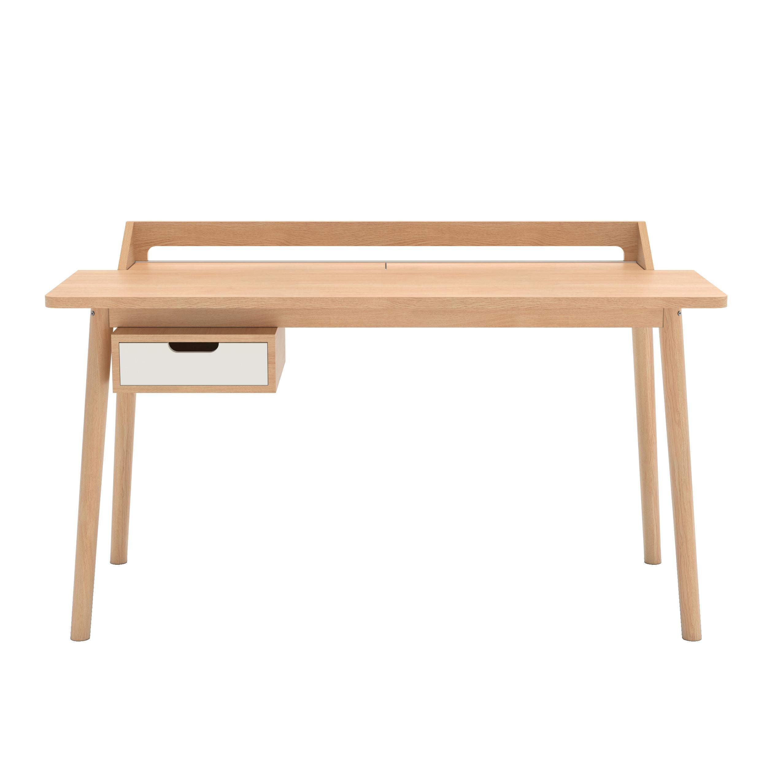 White Honoré Desk Natural Oak by HARTO
Dimensions: W 136 x D 65 x H 83 cm. 
Materials: Solid wood, Wood veneered MDF.
Weight: 43.5 kg

The Honoré desk is resolutely practical and aesthetic with its large workspace and its refined silhouette.