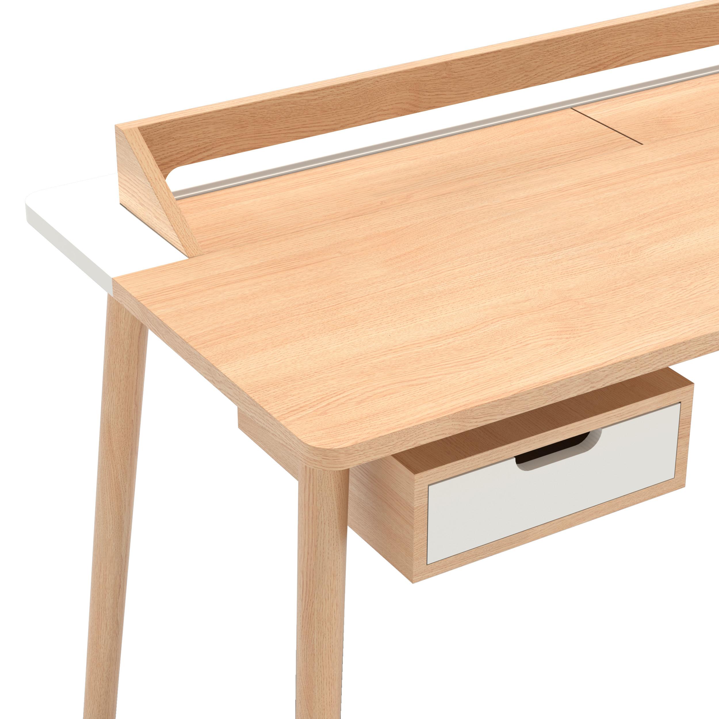 Contemporary White Honoré Desk Natural Oak by HARTO For Sale