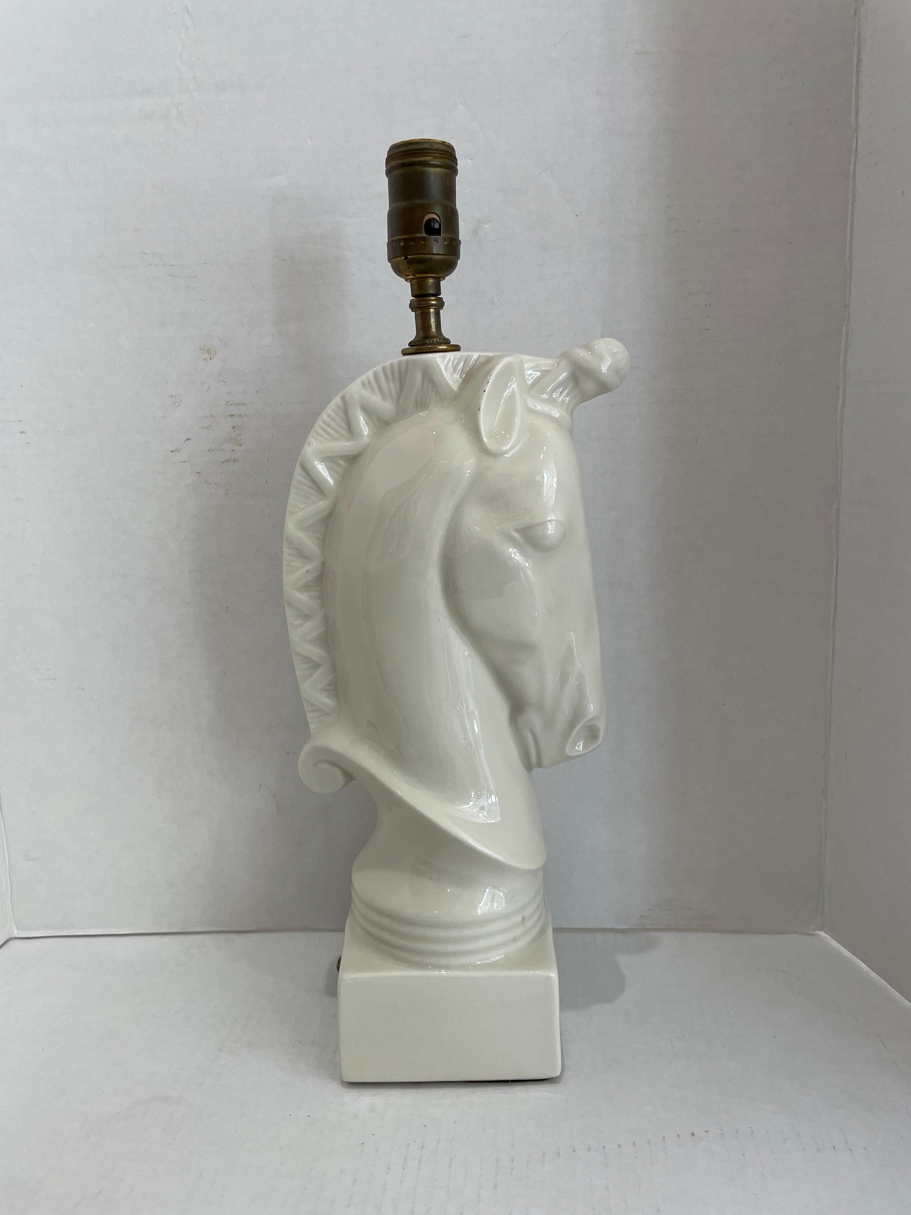 Hollywood Regency White Horsehead Table Lamp For Sale