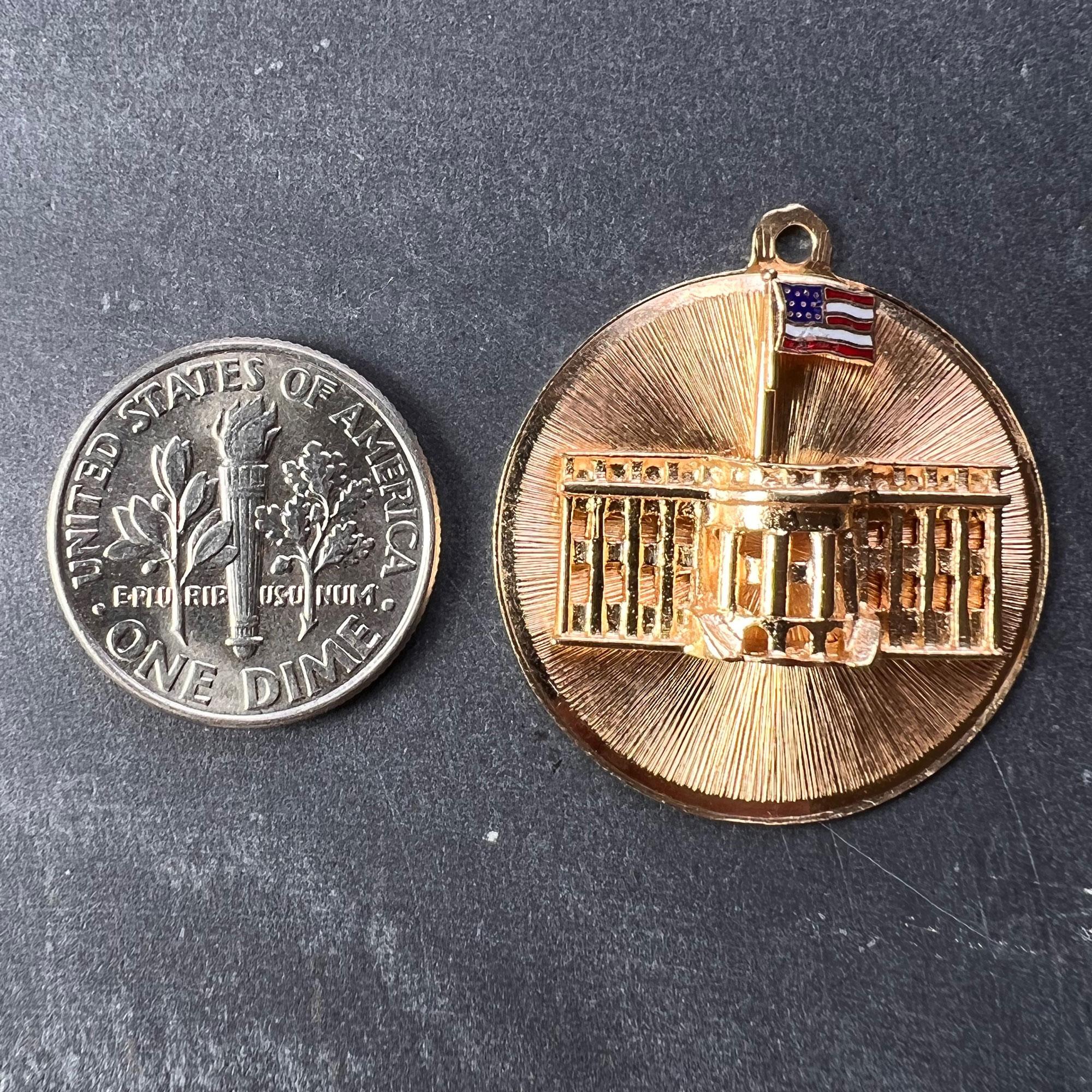 White House 14K Yellow Gold Enamel Patriotic Charm Pendant For Sale 6