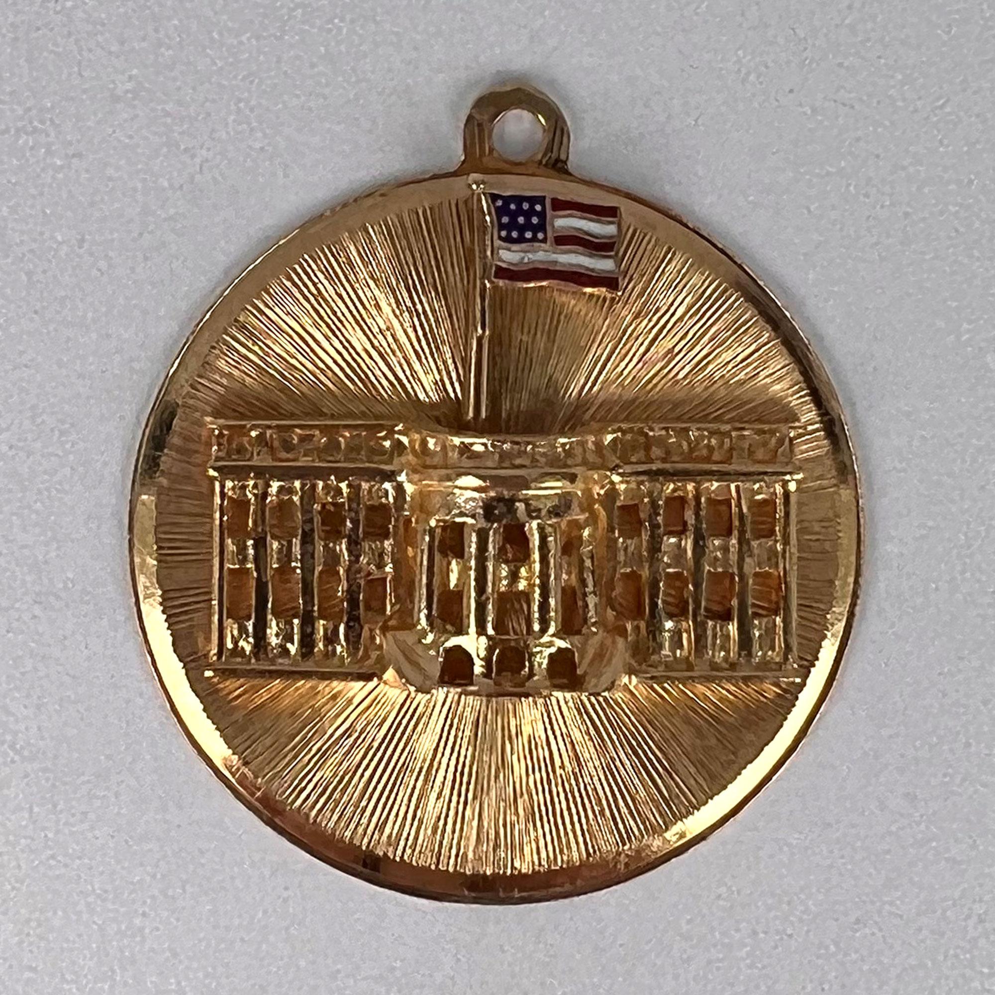 White House 14K Yellow Gold Enamel Patriotic Charm Pendant For Sale 7