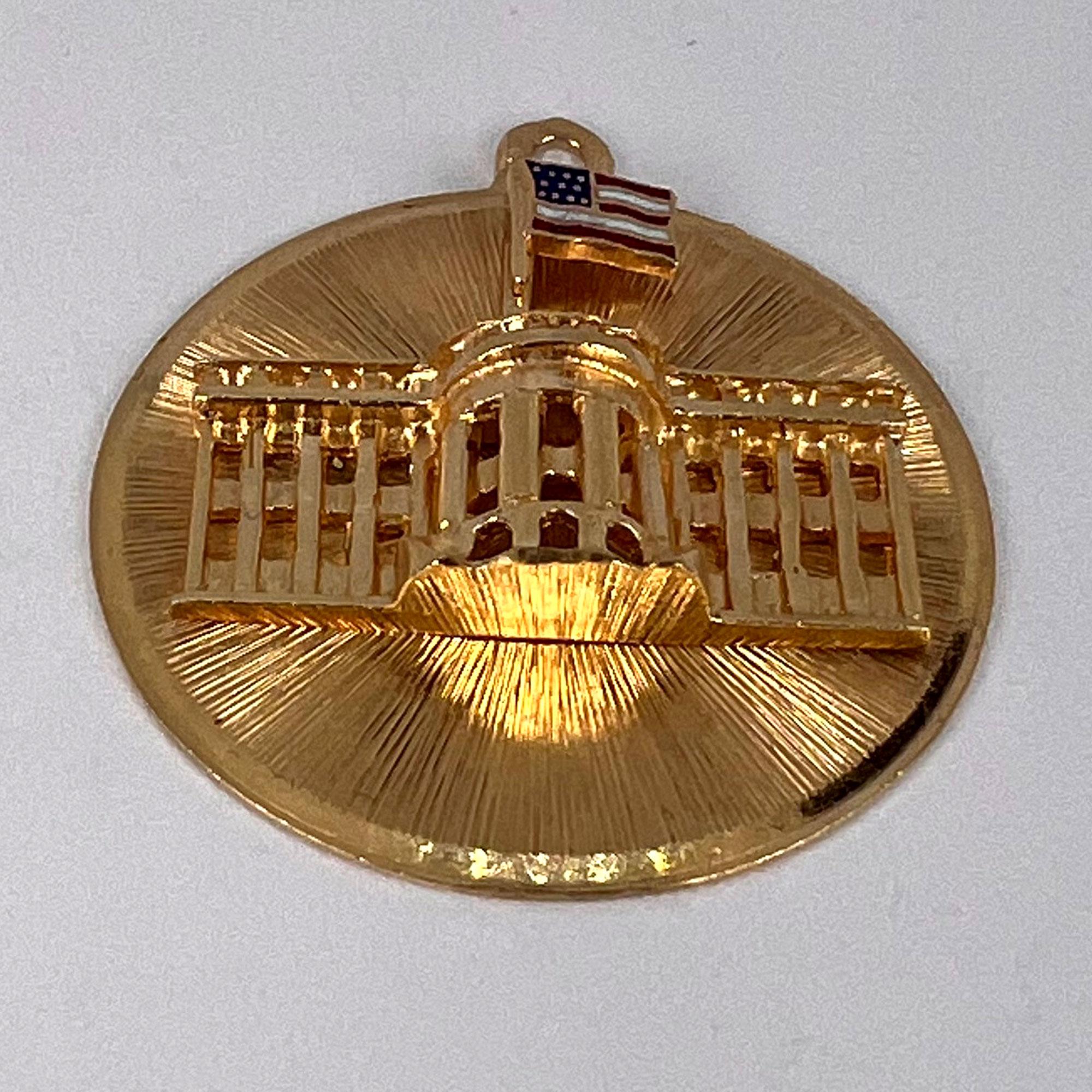 White House 14K Yellow Gold Enamel Patriotic Charm Pendant For Sale 8