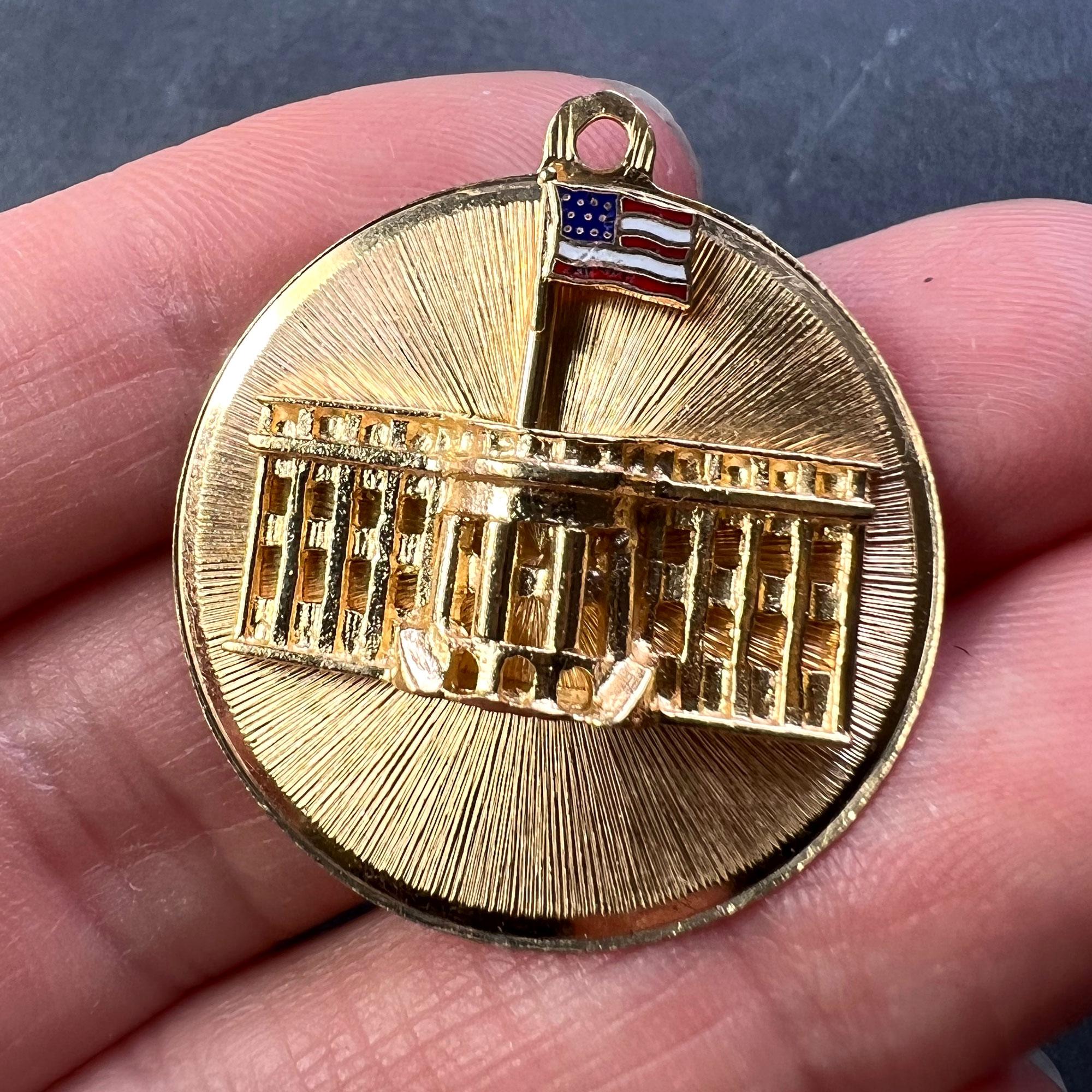 White House 14K Yellow Gold Enamel Patriotic Charm Pendant For Sale 3