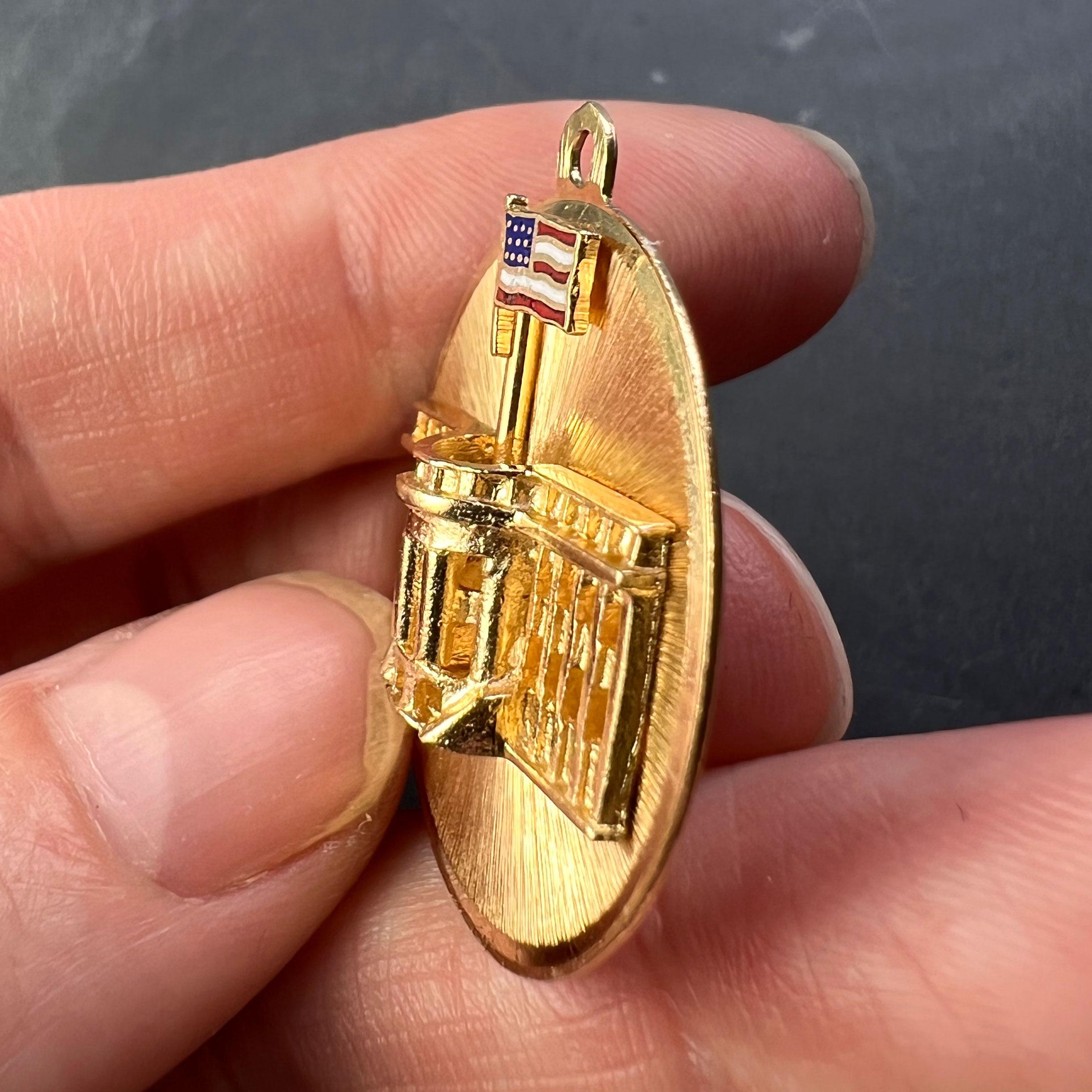 White House 14K Yellow Gold Enamel Patriotic Charm Pendant For Sale 4